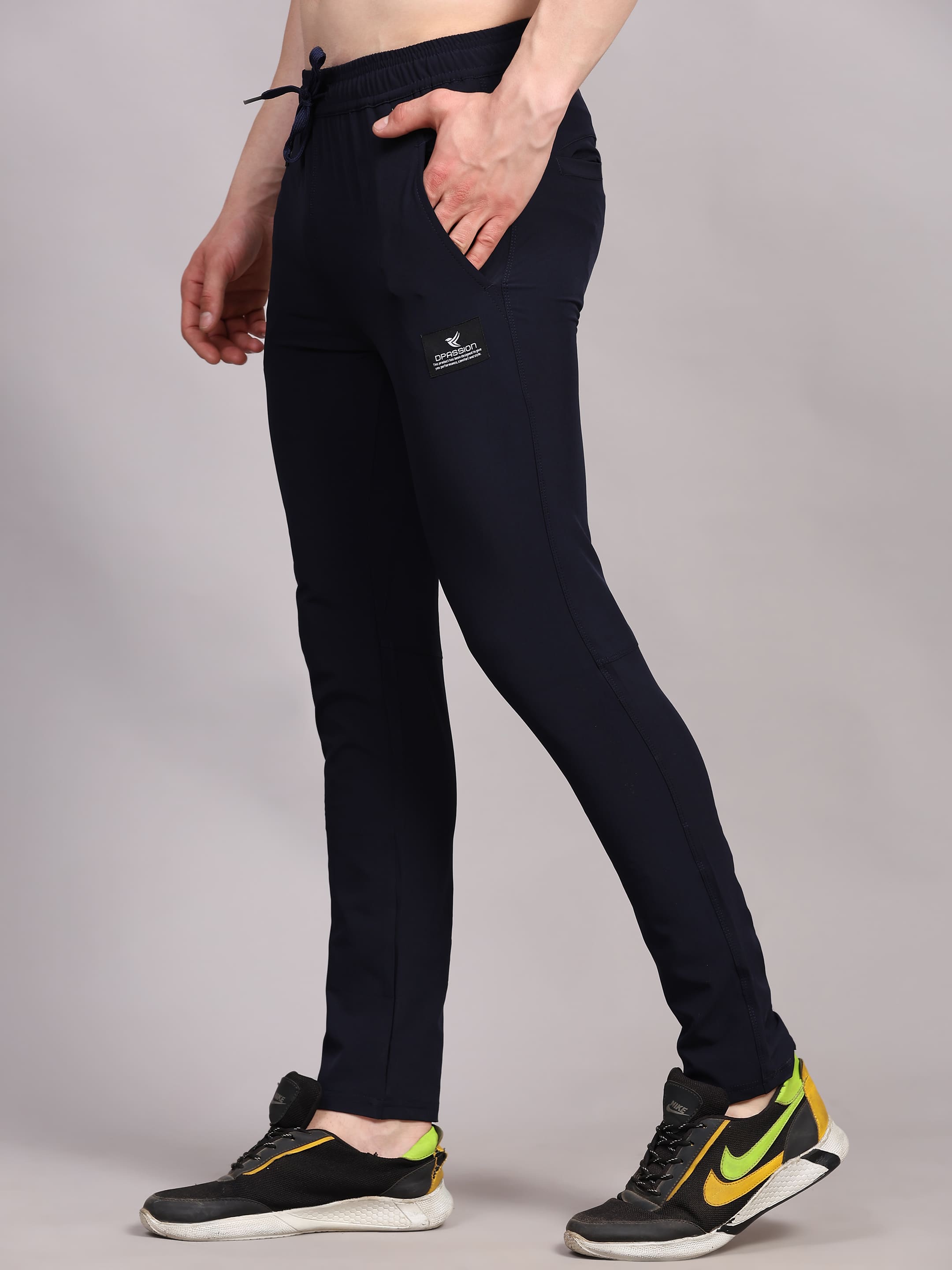 Dpassion Men Slim Fit Training Track Pants Stretch Gym Activewear Navy - Dpassion