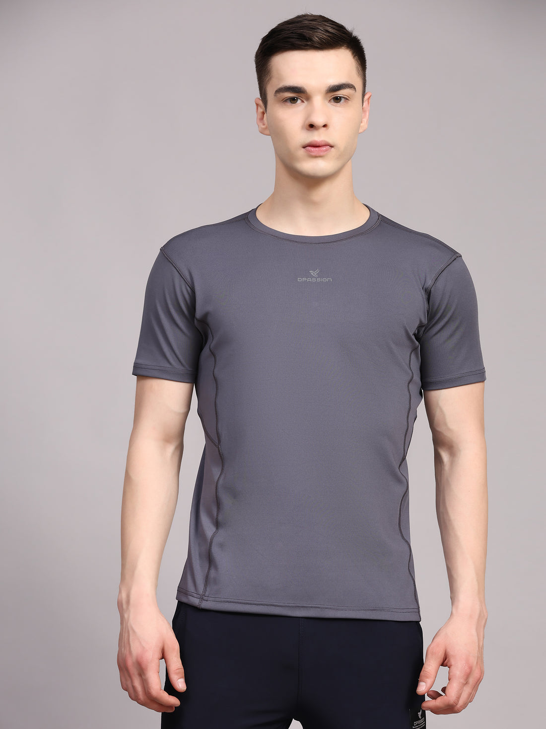 Dpassion Men Solid Grey Performance T Shirt Breathable Gym Training Wear