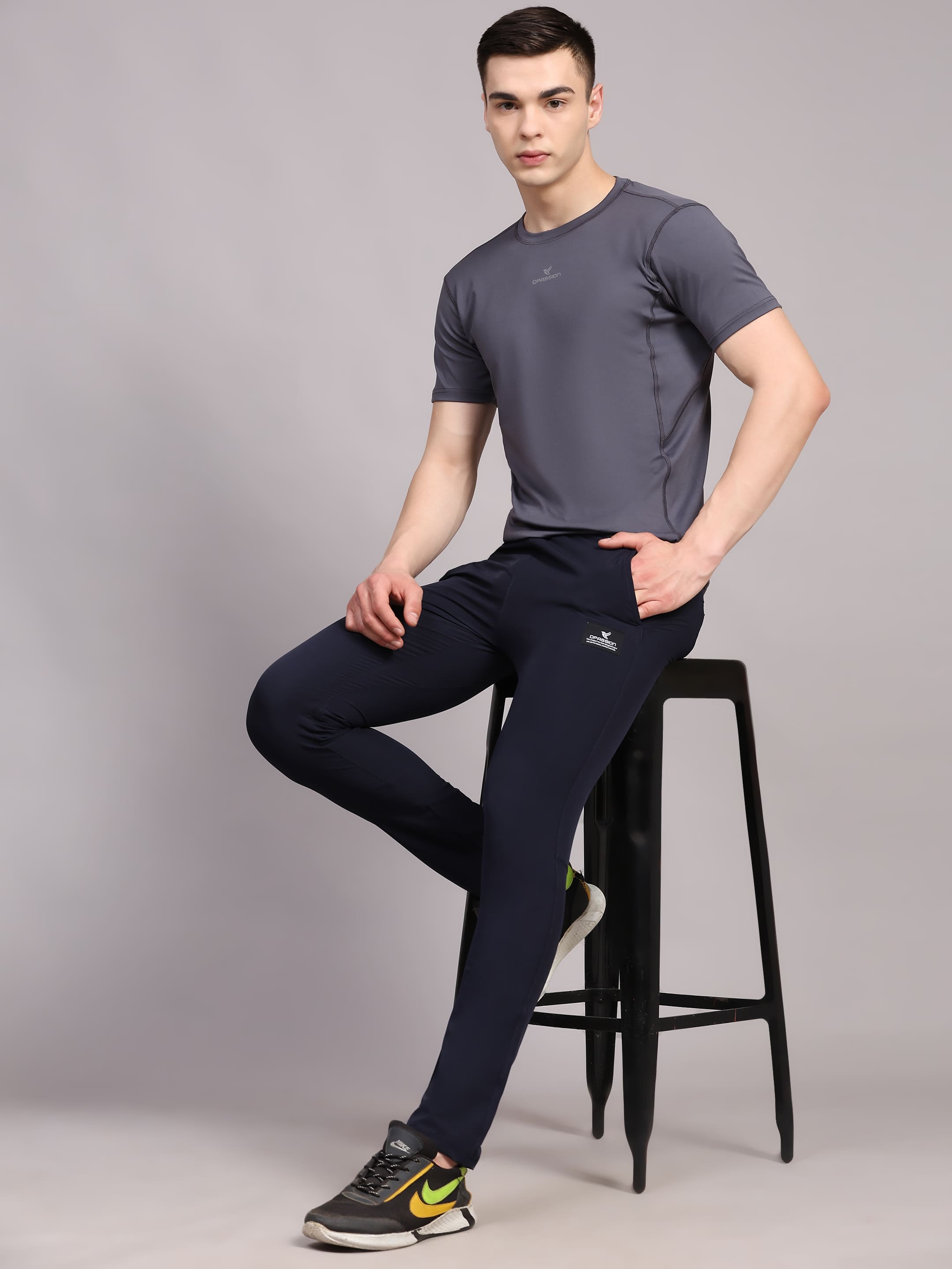 Dpassion Men Slim Fit Training Track Pants Stretch Gym Activewear Navy - Dpassion