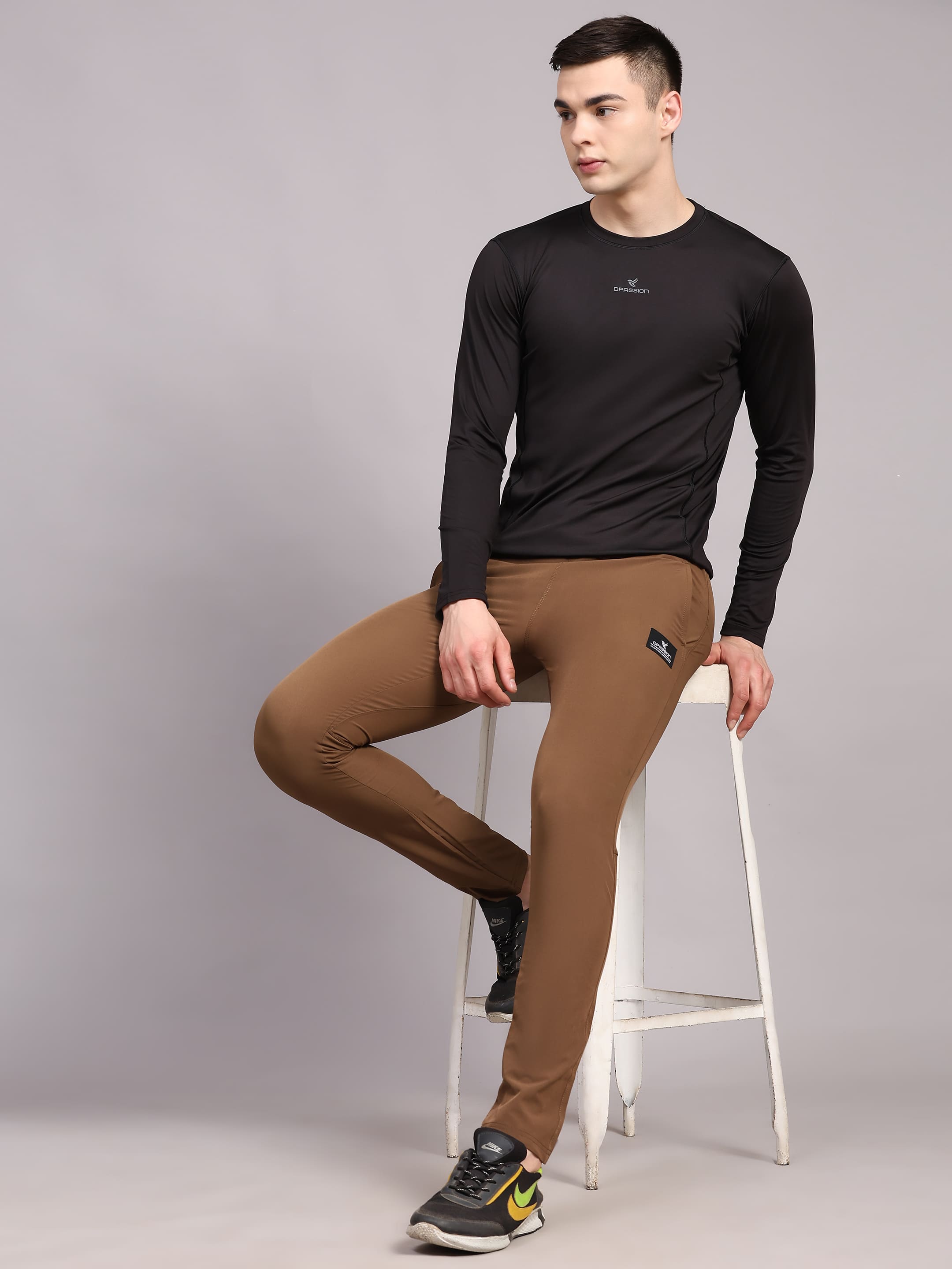 Dpassion Men Slim Fit Training Track Pants Stretch Gym Activewear Brown - Dpassion