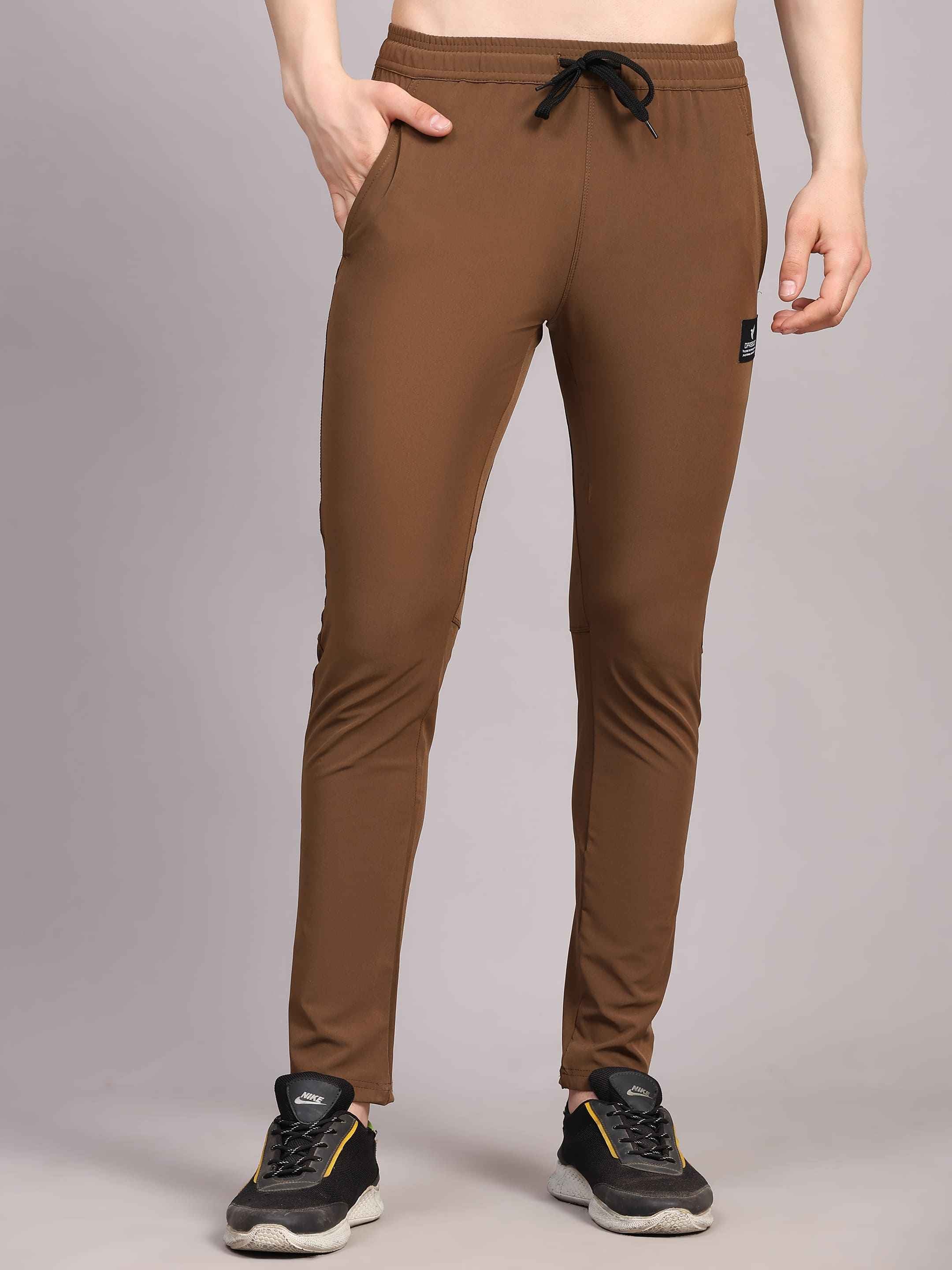 Dpassion Men Slim Fit Training Track Pants Stretch Gym Activewear Brown