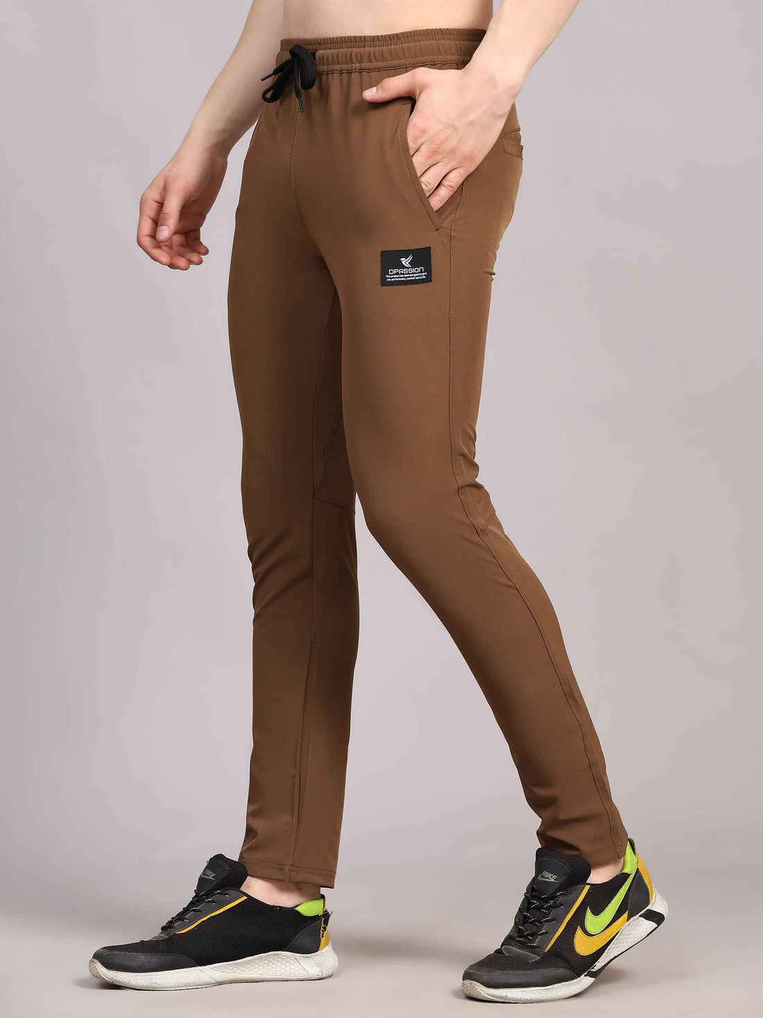 Dpassion Men Slim Fit Training Track Pants Stretch Gym Activewear Brown - Dpassion