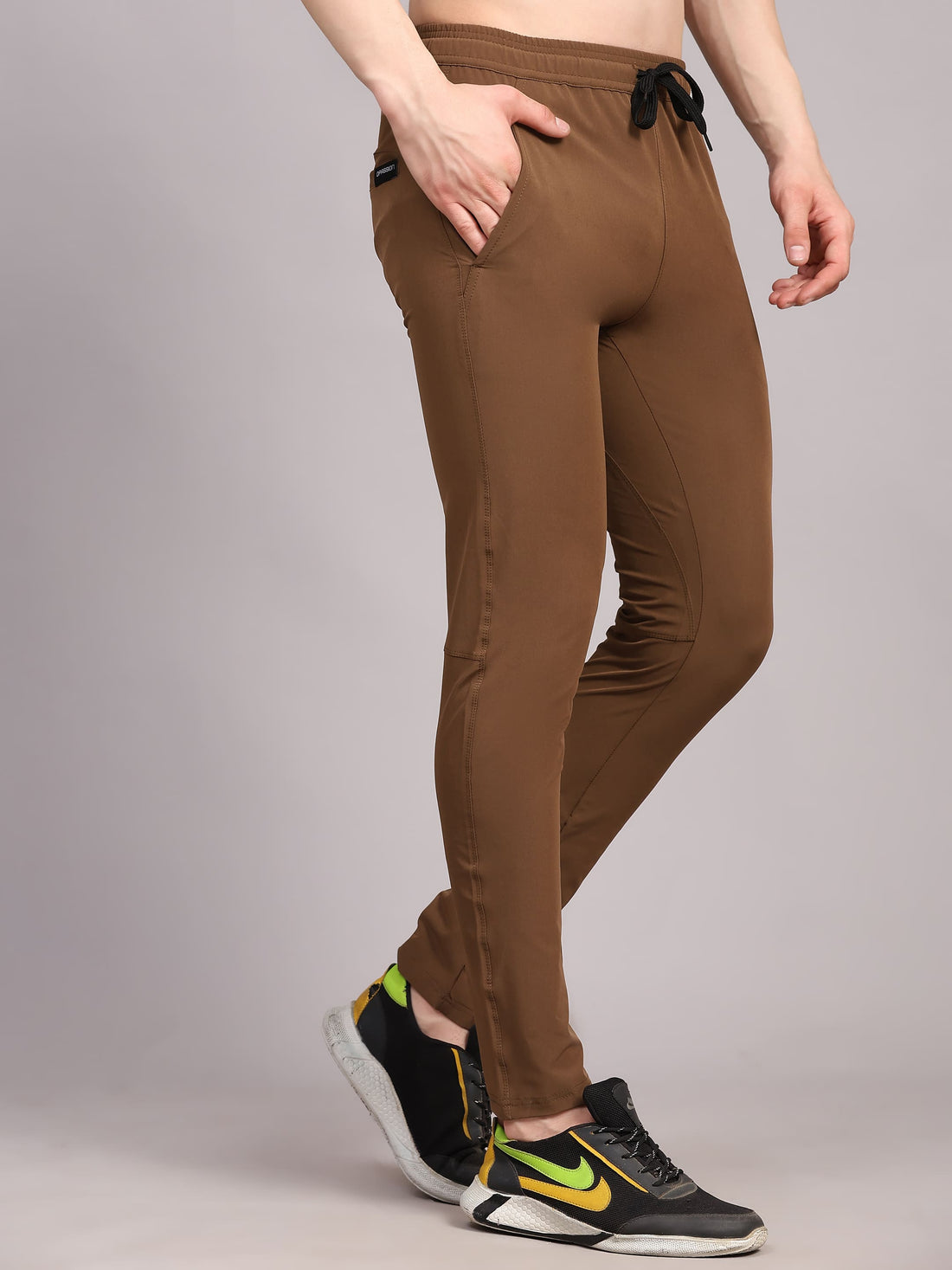 Dpassion Men Slim Fit Training Track Pants Stretch Gym Activewear Brown - Dpassion