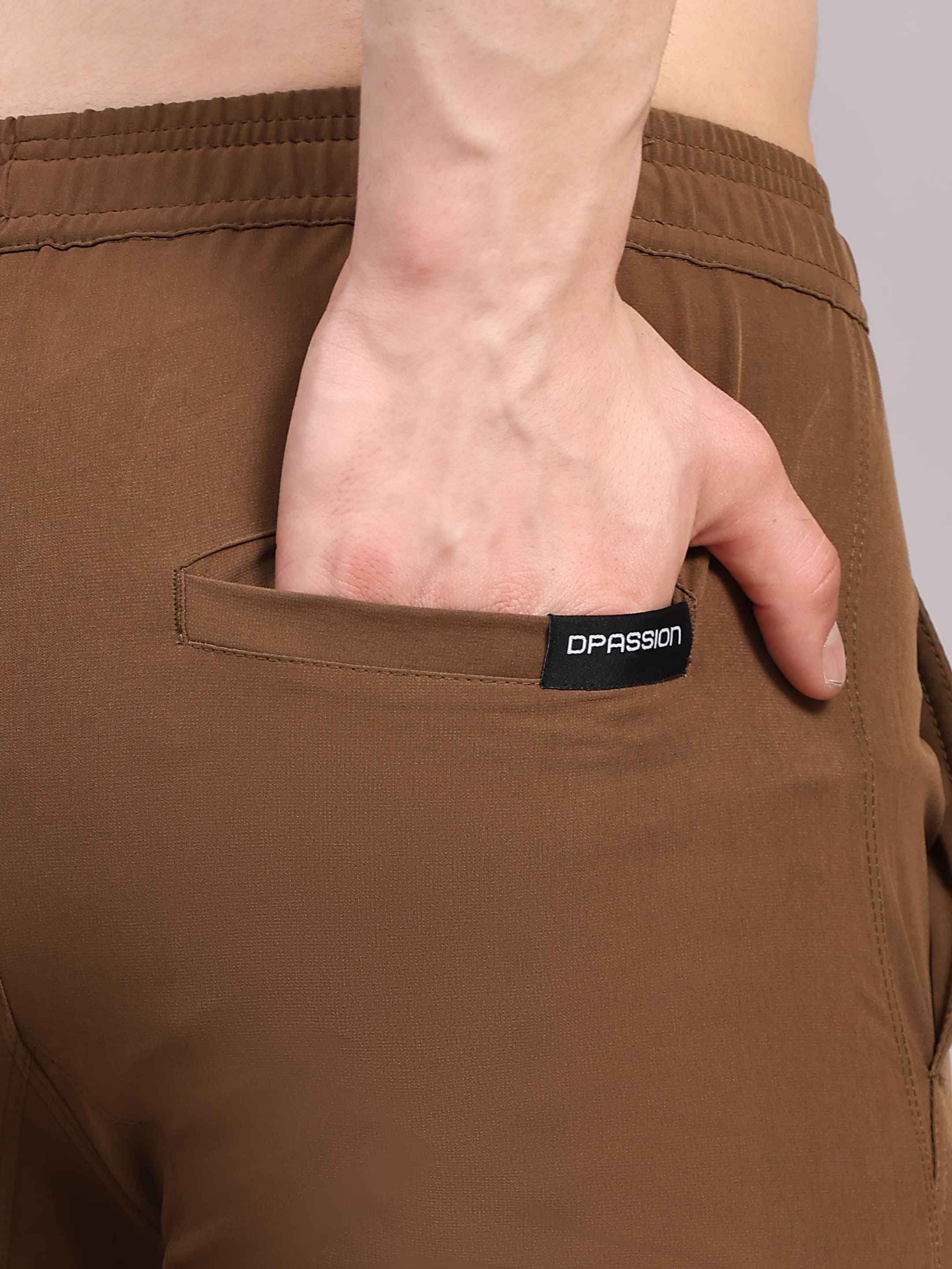 Dpassion Men Slim Fit Training Track Pants Stretch Gym Activewear Brown