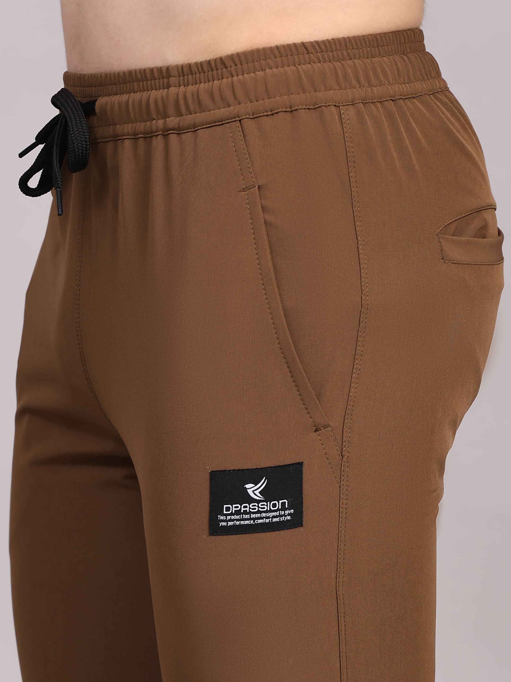 Dpassion Men Slim Fit Training Track Pants Stretch Gym Activewear Brown