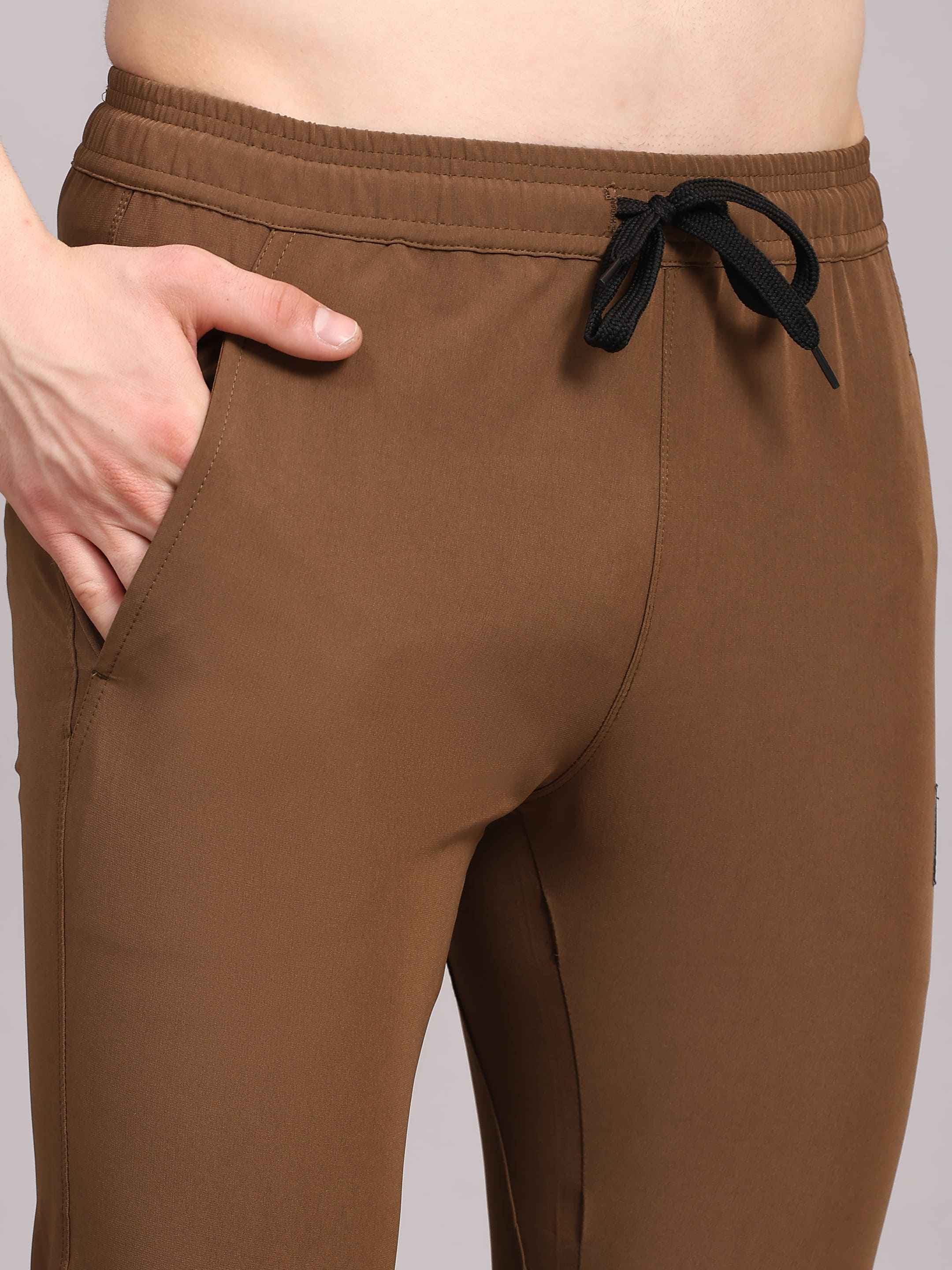 Dpassion Men Slim Fit Training Track Pants Stretch Gym Activewear Brown