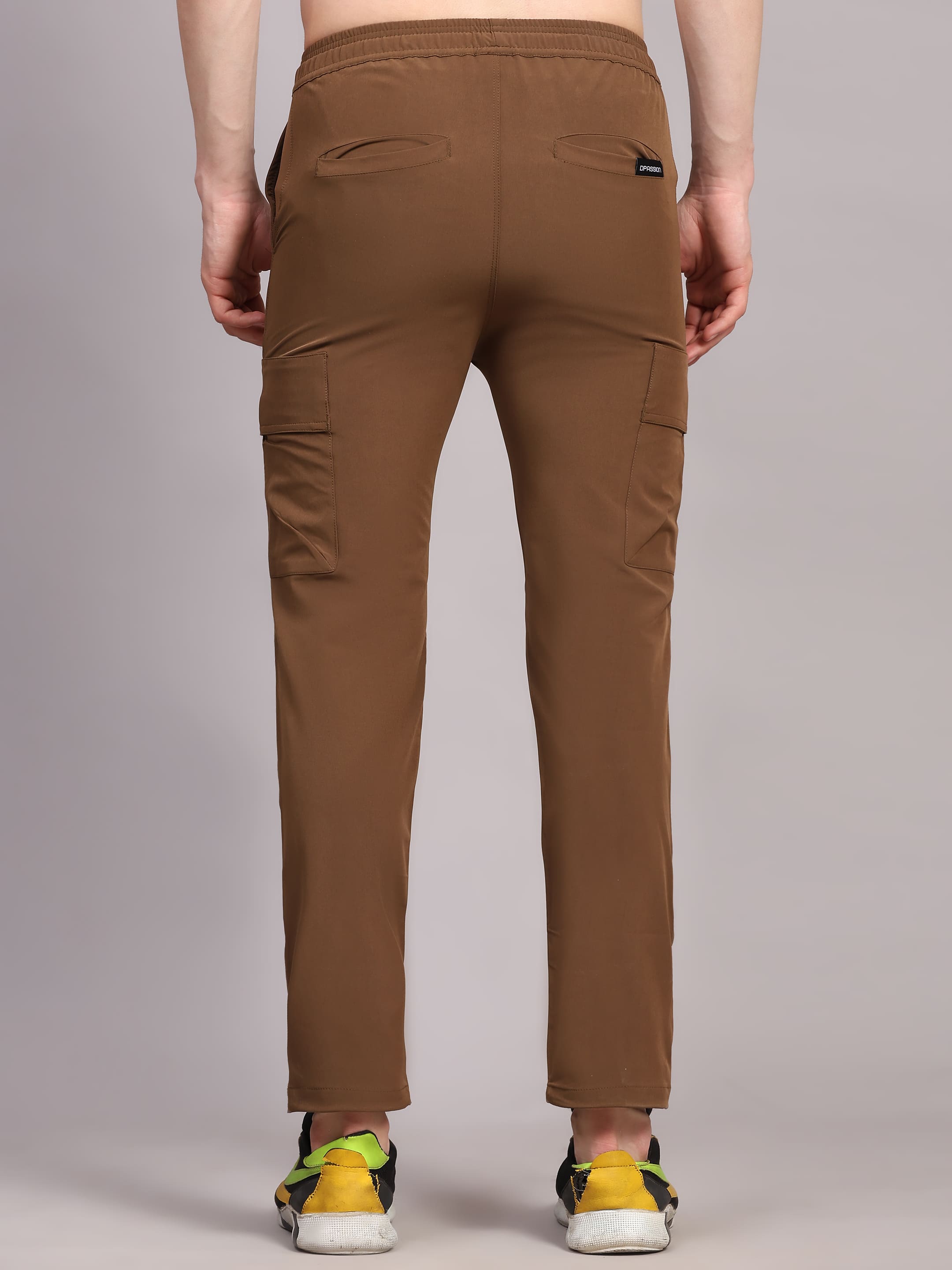 Dpassion Men Brown Cargo Track Pants Slim Fit Gym Activewear - Dpassion
