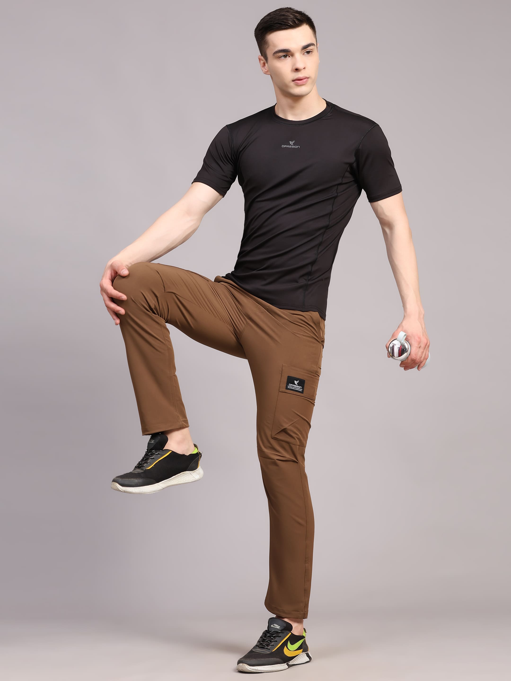 Dpassion Men Brown Cargo Track Pants Slim Fit Gym Activewear - Dpassion