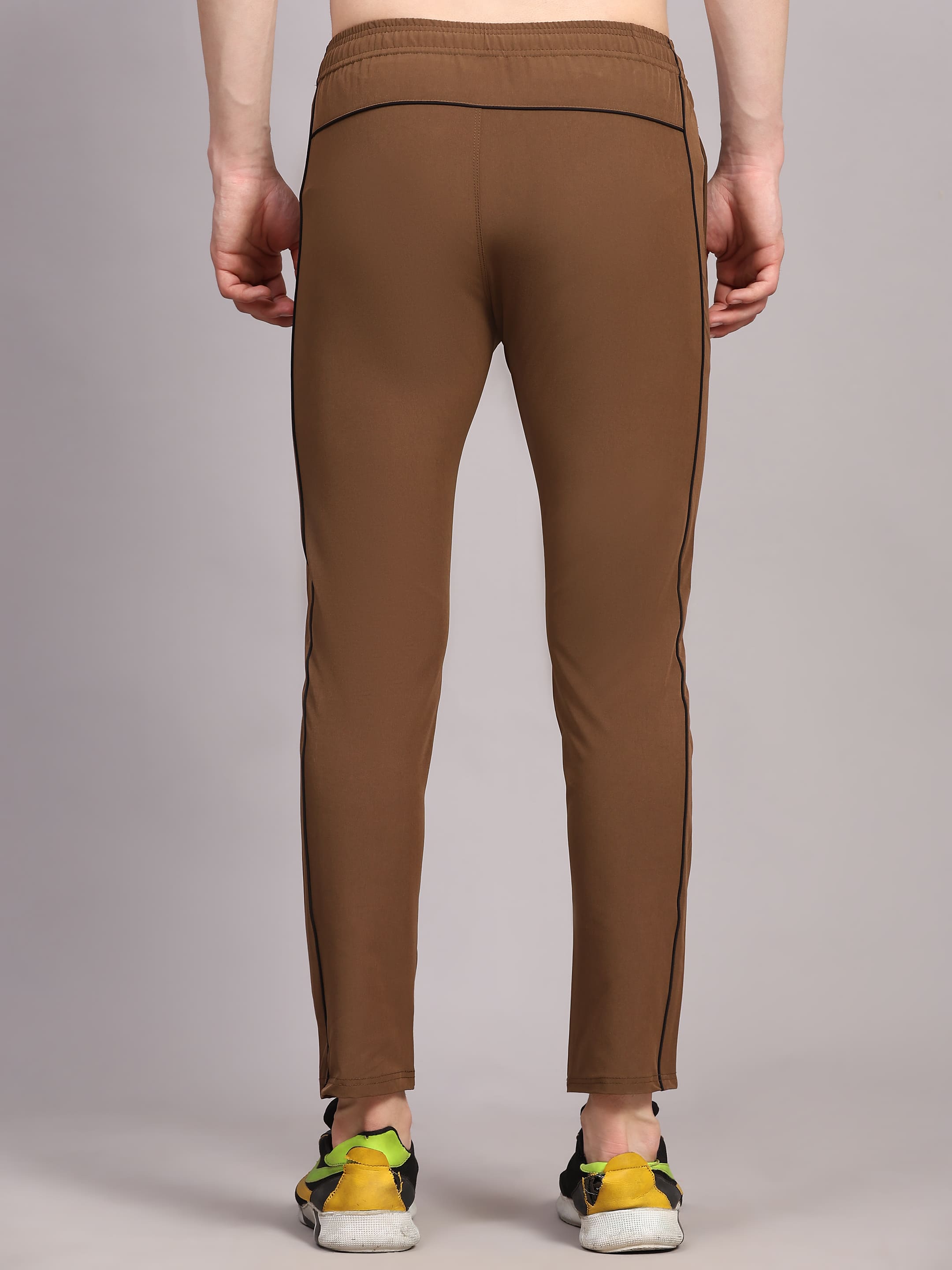 Dpassion Men Slim Fit Training Track Pants Contrast Stripe Activewear Brown - Dpassion