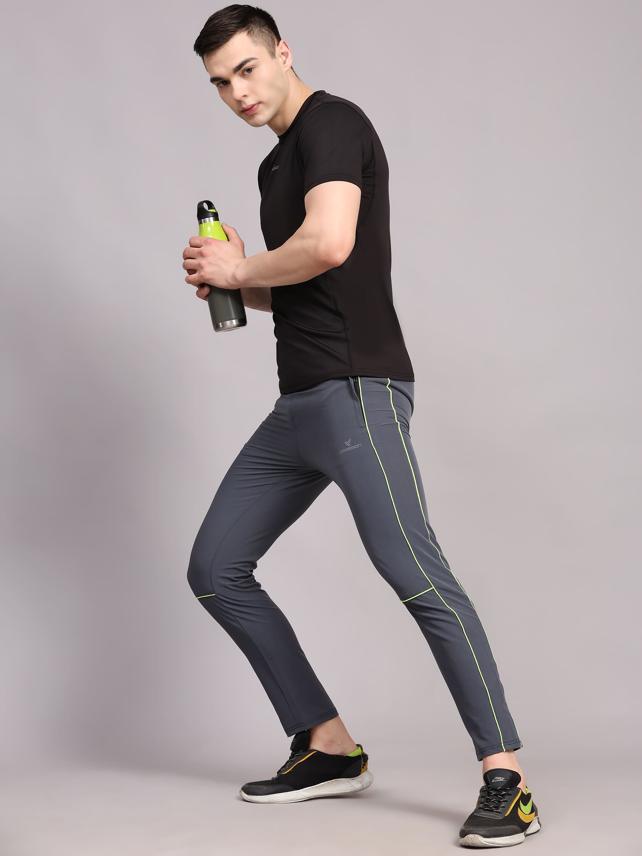 Dpassion Men Slim Fit Training Track Pants Neon Stripe Gym Activewear - Dpassion