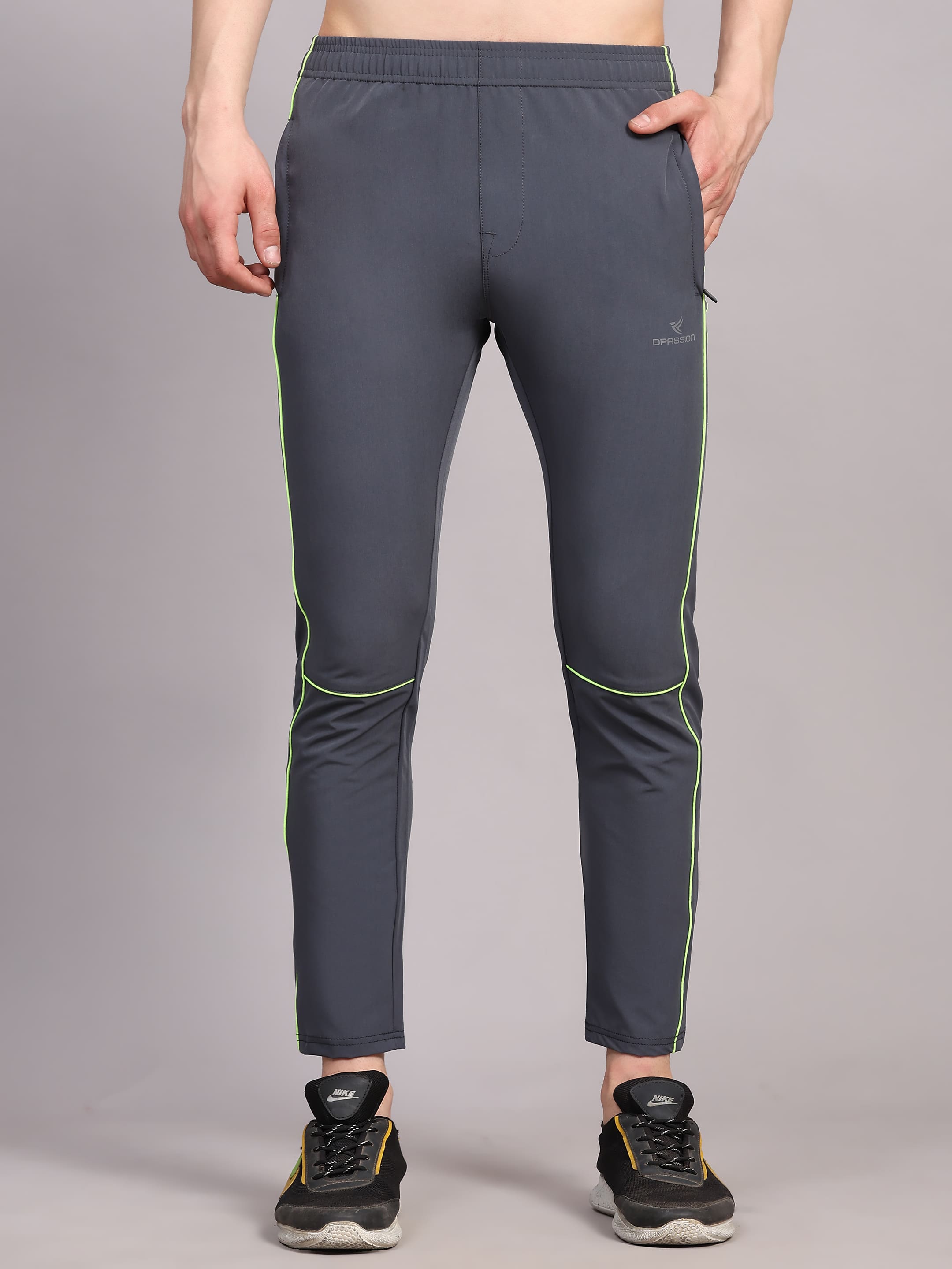 Dpassion Men Slim Fit Training Track Pants Neon Stripe Gym Activewear - Dpassion