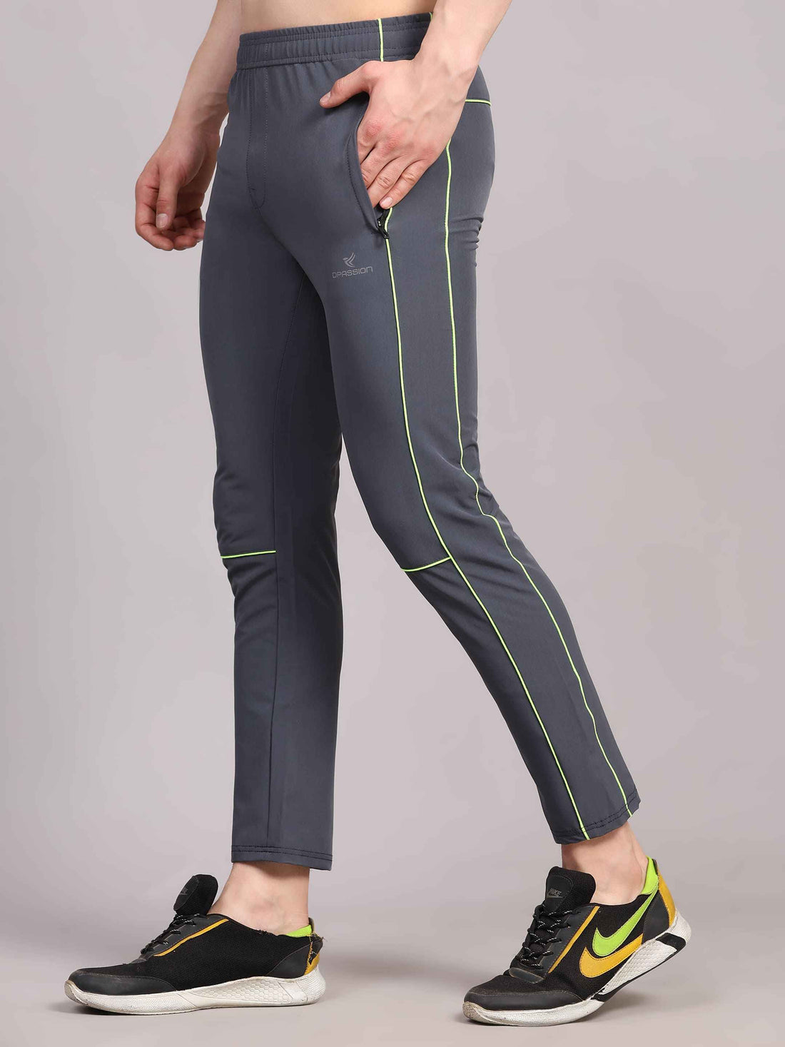 Dpassion Men Slim Fit Training Track Pants Neon Stripe Gym Activewear - Dpassion