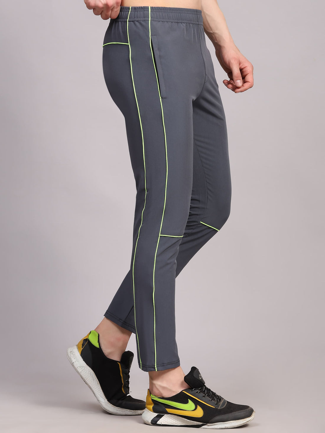 Dpassion Men Slim Fit Training Track Pants Neon Stripe Gym Activewear - Dpassion