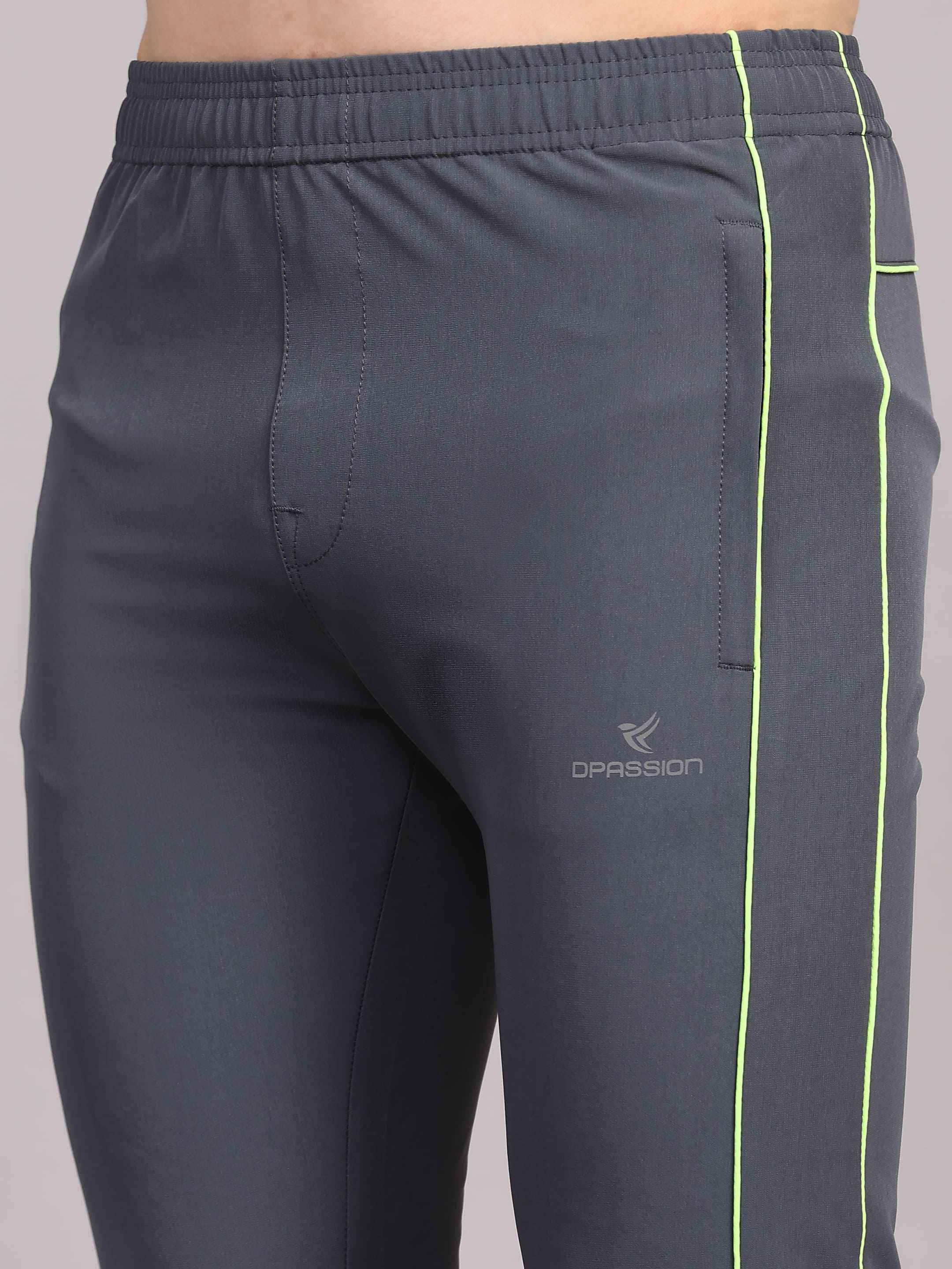 Dpassion Men Slim Fit Training Track Pants Neon Stripe Gym Activewear