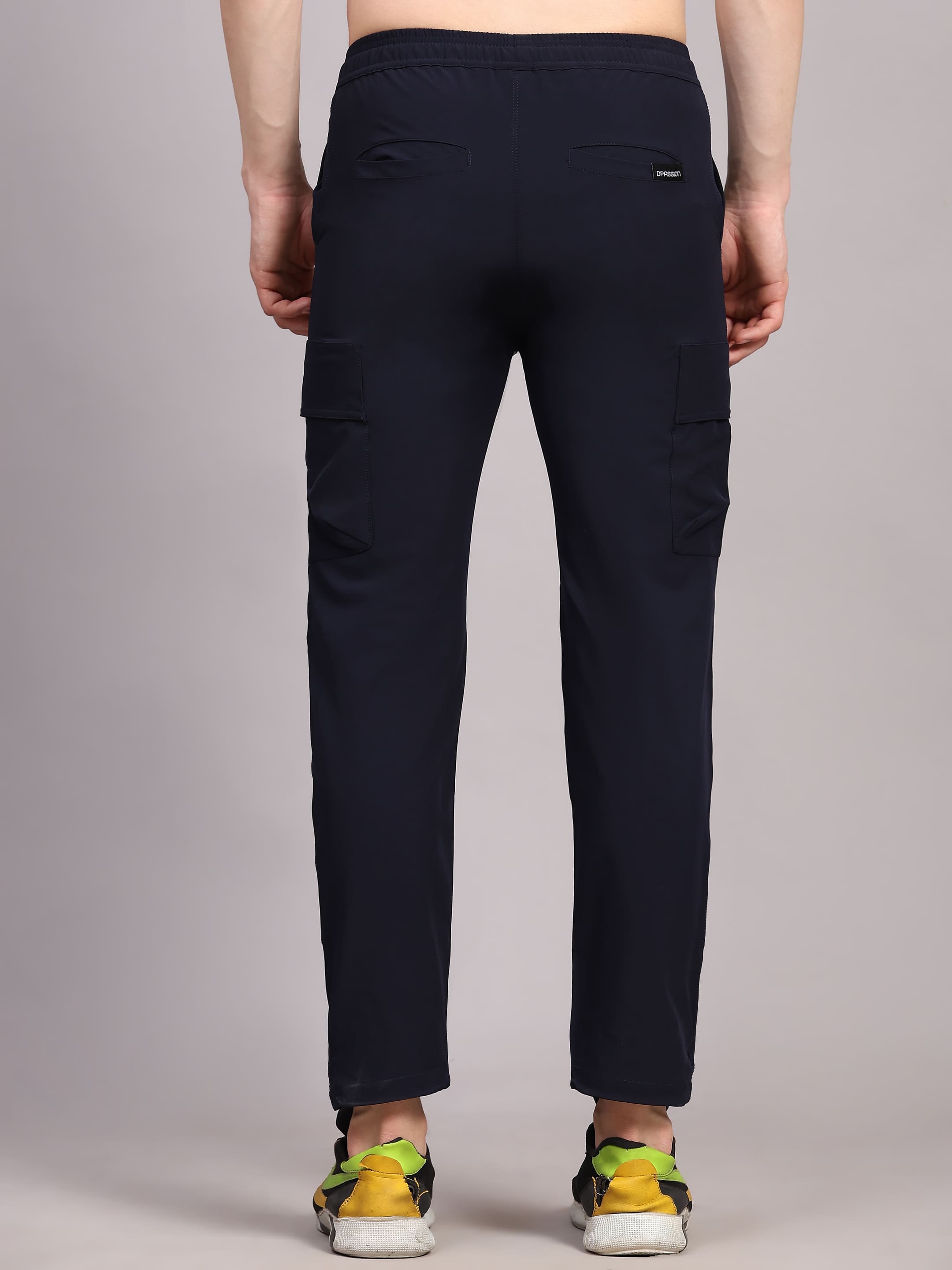 Dpassion Men Navy Blue Cargo Track Pants Slim Fit Stretch Gym Activewear - Dpassion