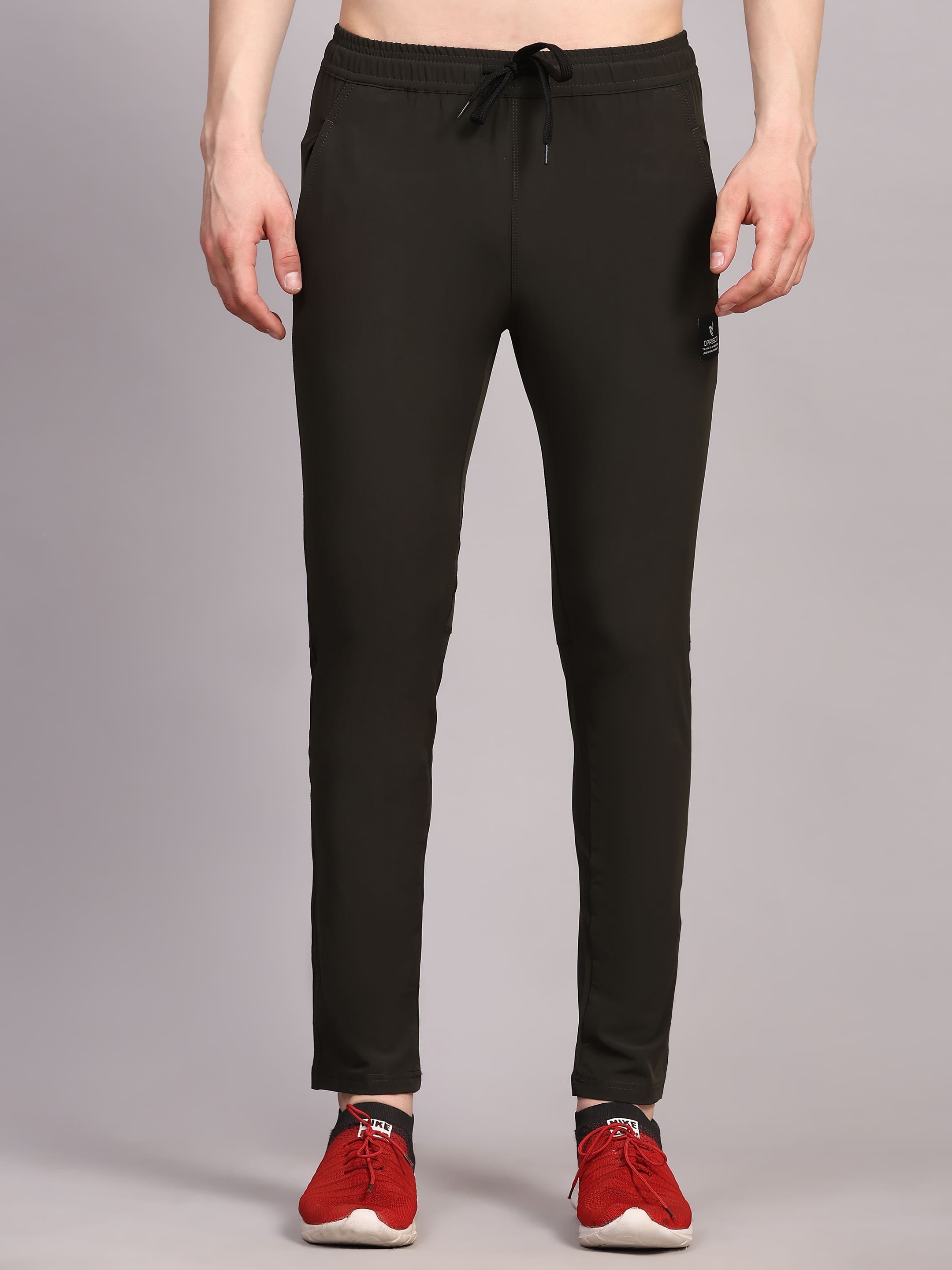 Dpassion Men Slim Fit Tapered Joggers | Solid Black Performance Woven - Dpassion