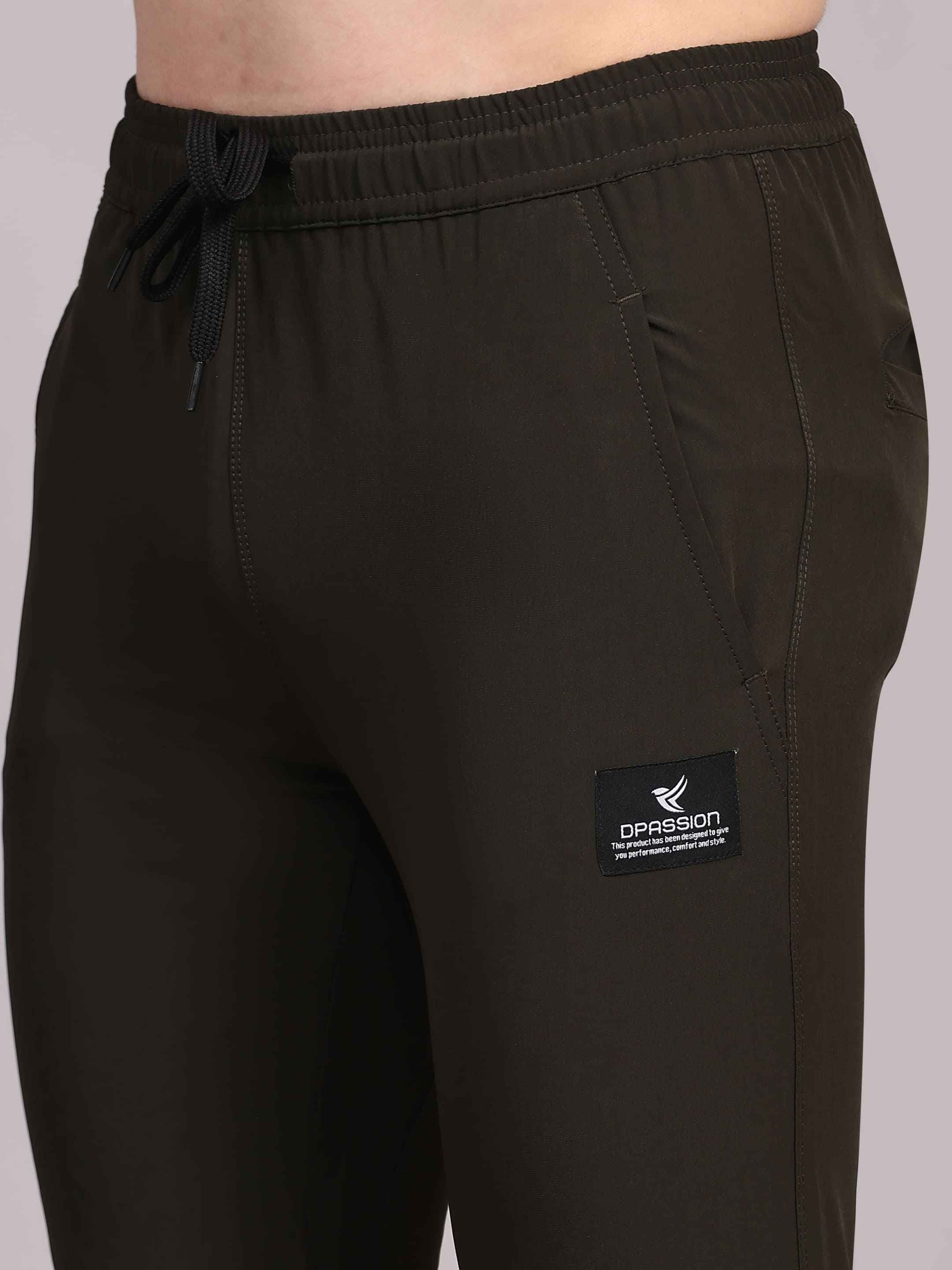 Dpassion Men Slim Fit Tapered Joggers | Solid Black Performance Woven