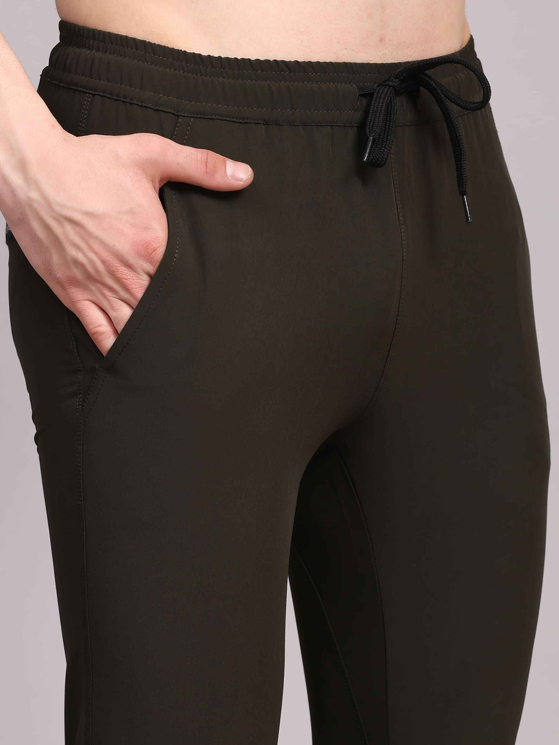 Dpassion Men Slim Fit Tapered Joggers | Solid Black Performance Woven