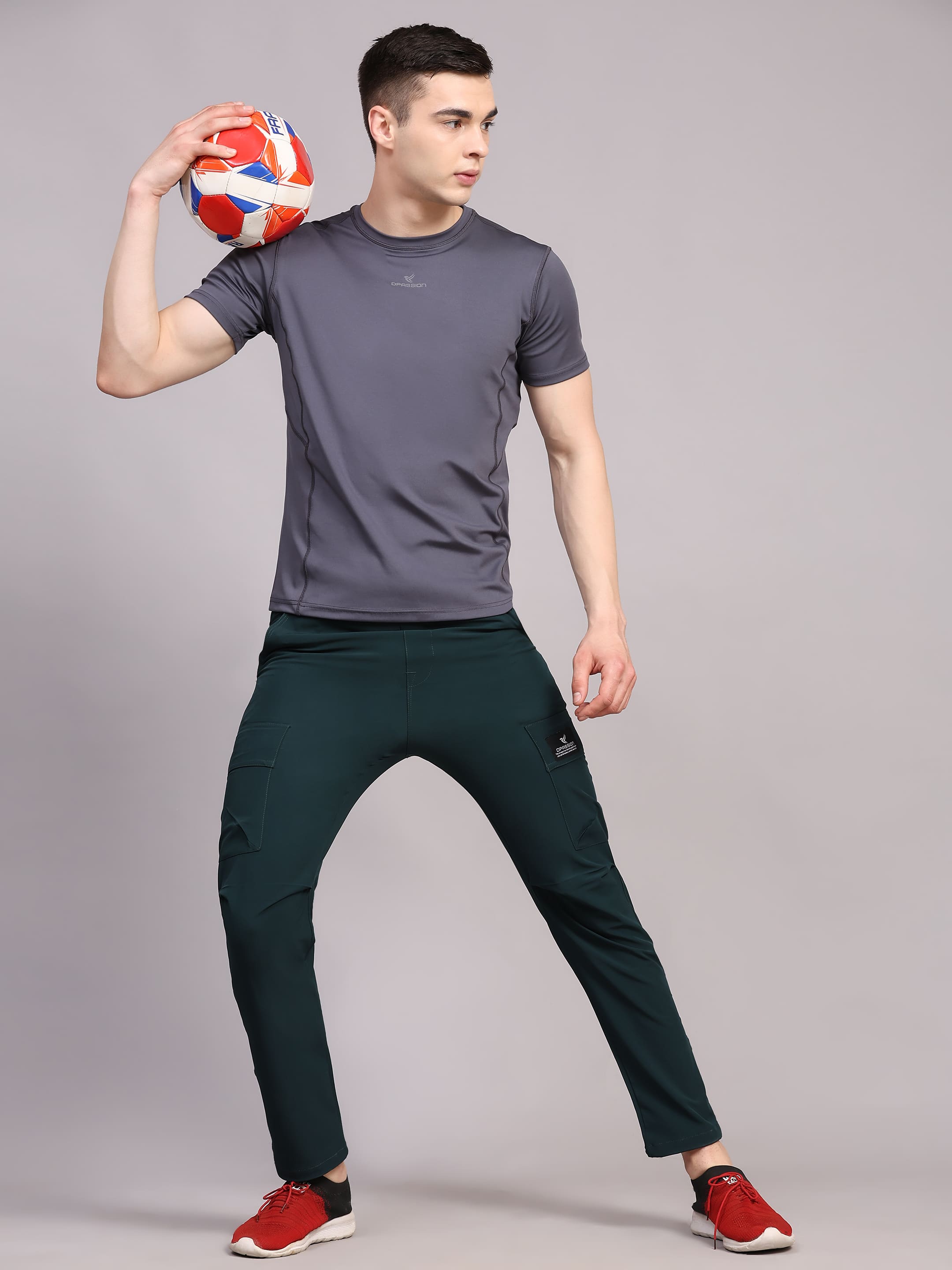 Dpassion Men Dark Green Cargo Track Pants Slim Fit Gym Activewear - Dpassion