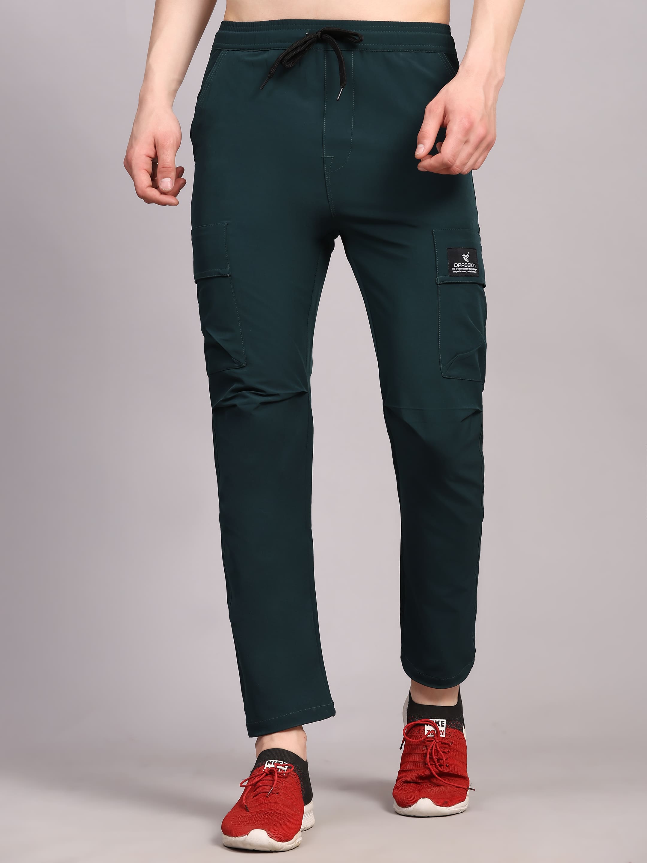 Dpassion Men Dark Green Cargo Track Pants Slim Fit Gym Activewear - Dpassion