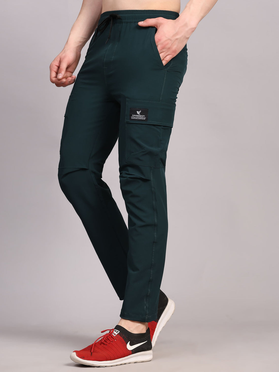 Dpassion Men Dark Green Cargo Track Pants Slim Fit Gym Activewear - Dpassion
