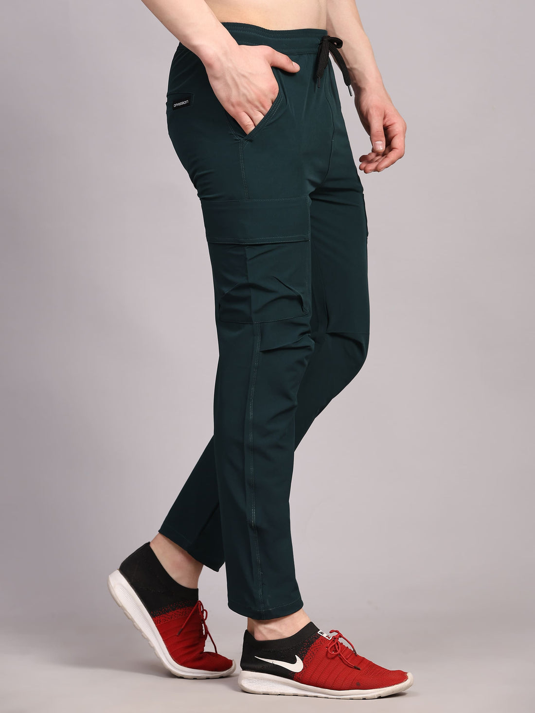 Dpassion Men Dark Green Cargo Track Pants Slim Fit Gym Activewear - Dpassion