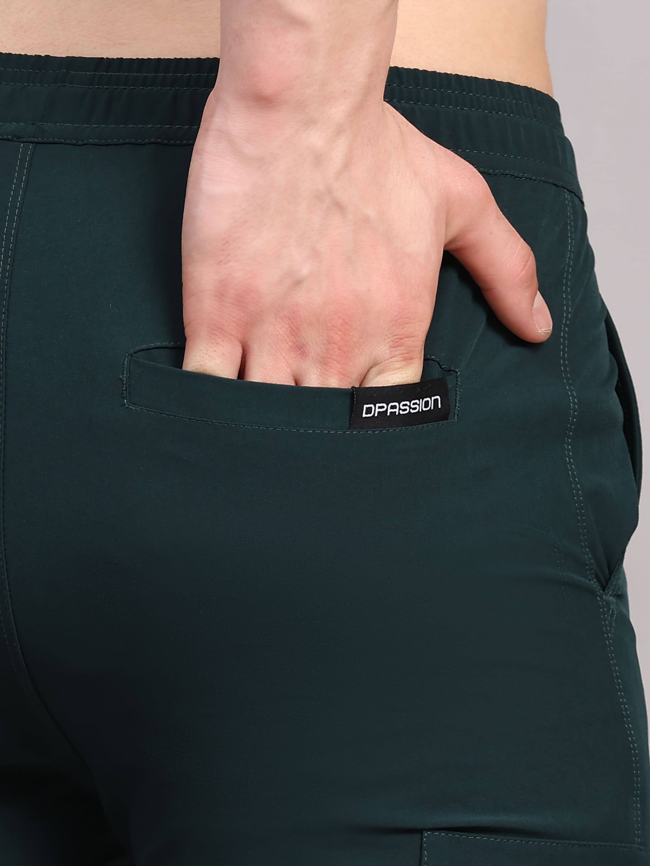 Dpassion Men Dark Green Cargo Track Pants Slim Fit Gym Activewear