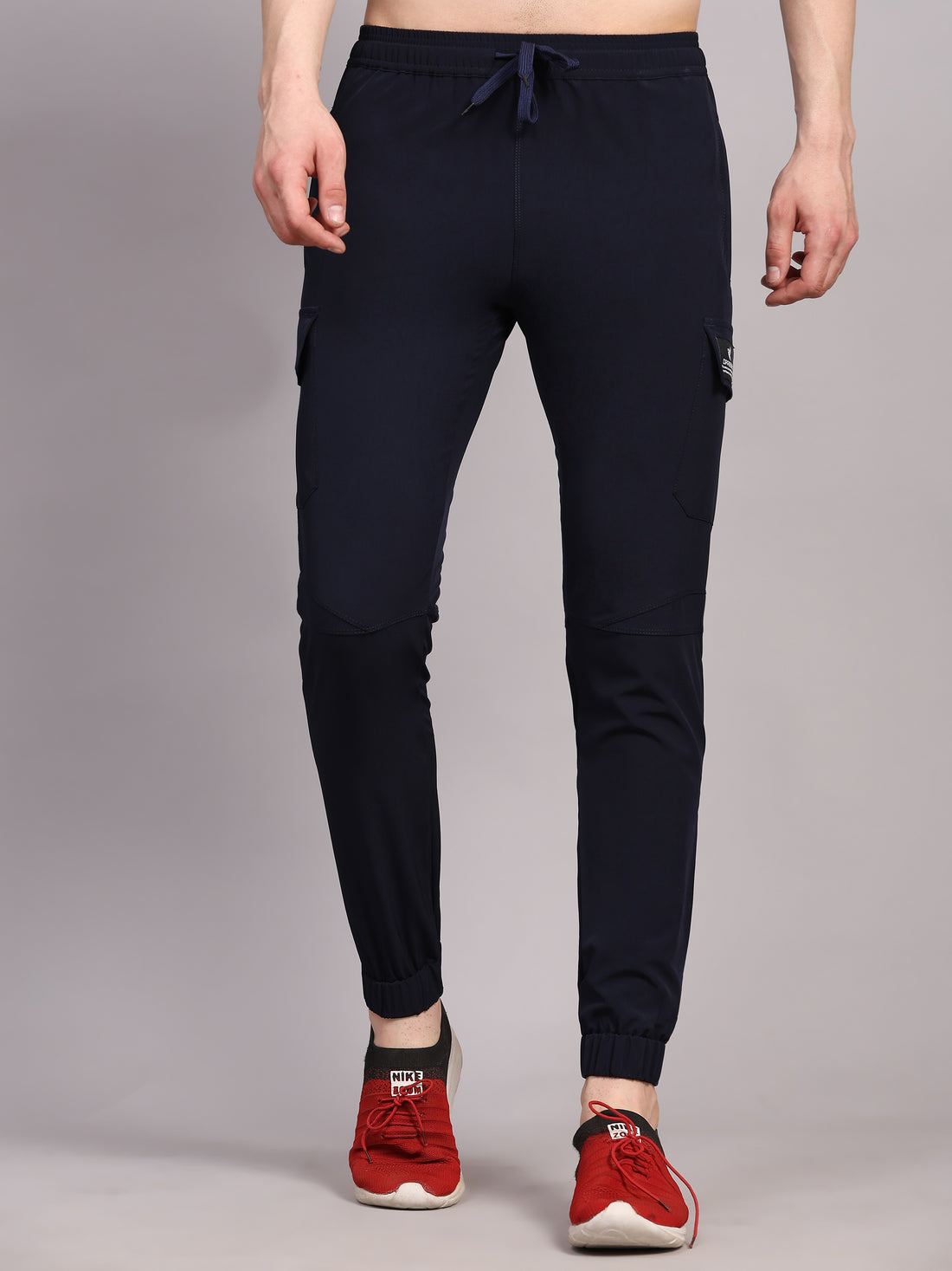 Dpassion Men Navy Cargo Joggers Tapered Gym Performance Wear