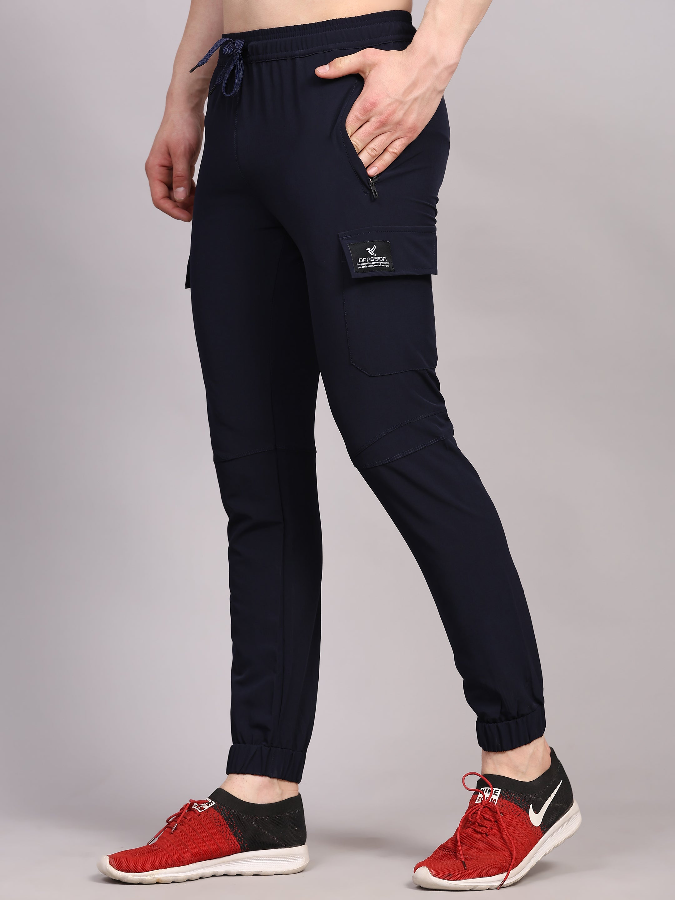 Dpassion Men Navy Cargo Joggers Tapered Gym Performance Wear