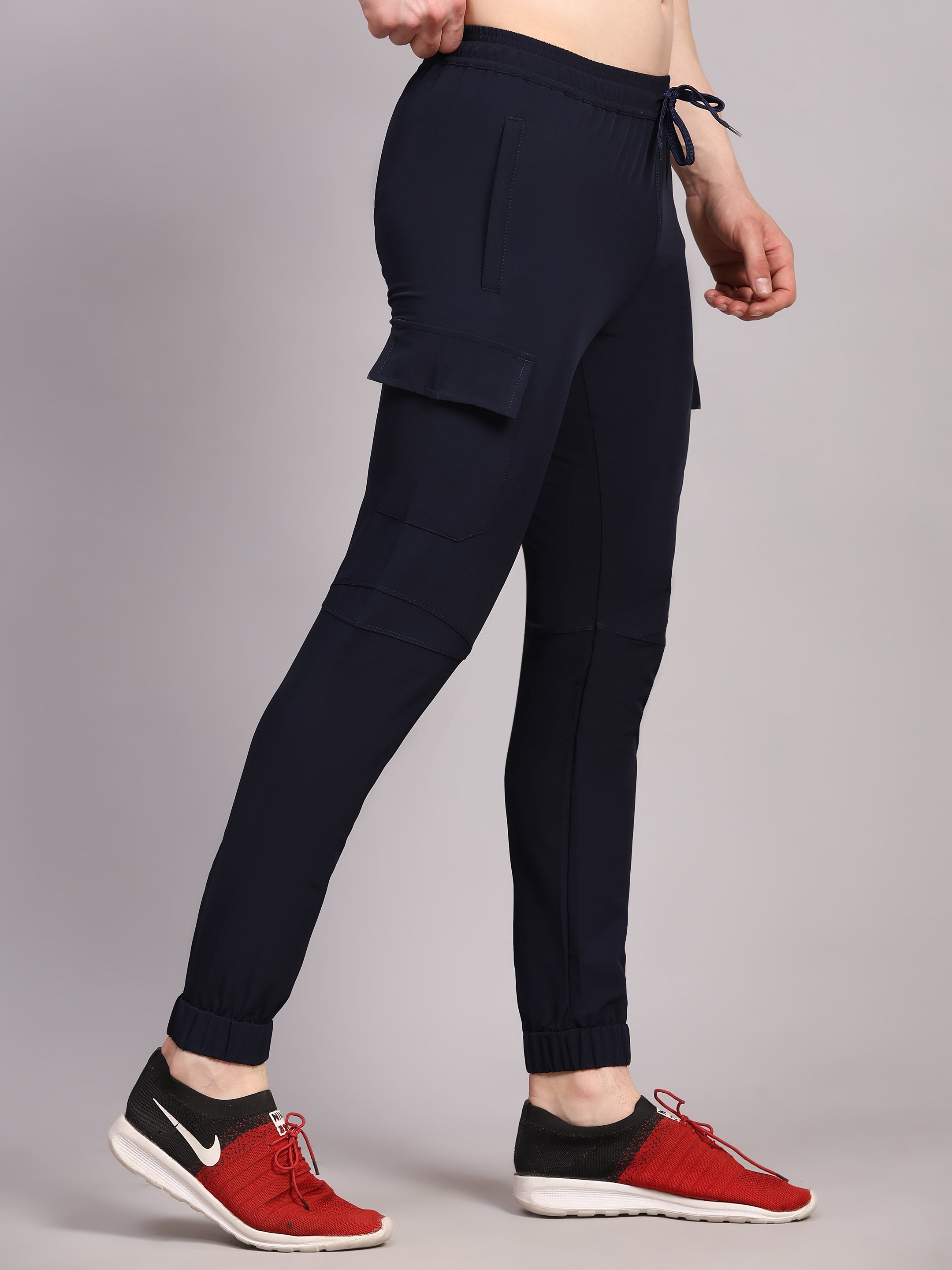 Dpassion Men Navy Cargo Joggers Tapered Gym Performance Wear