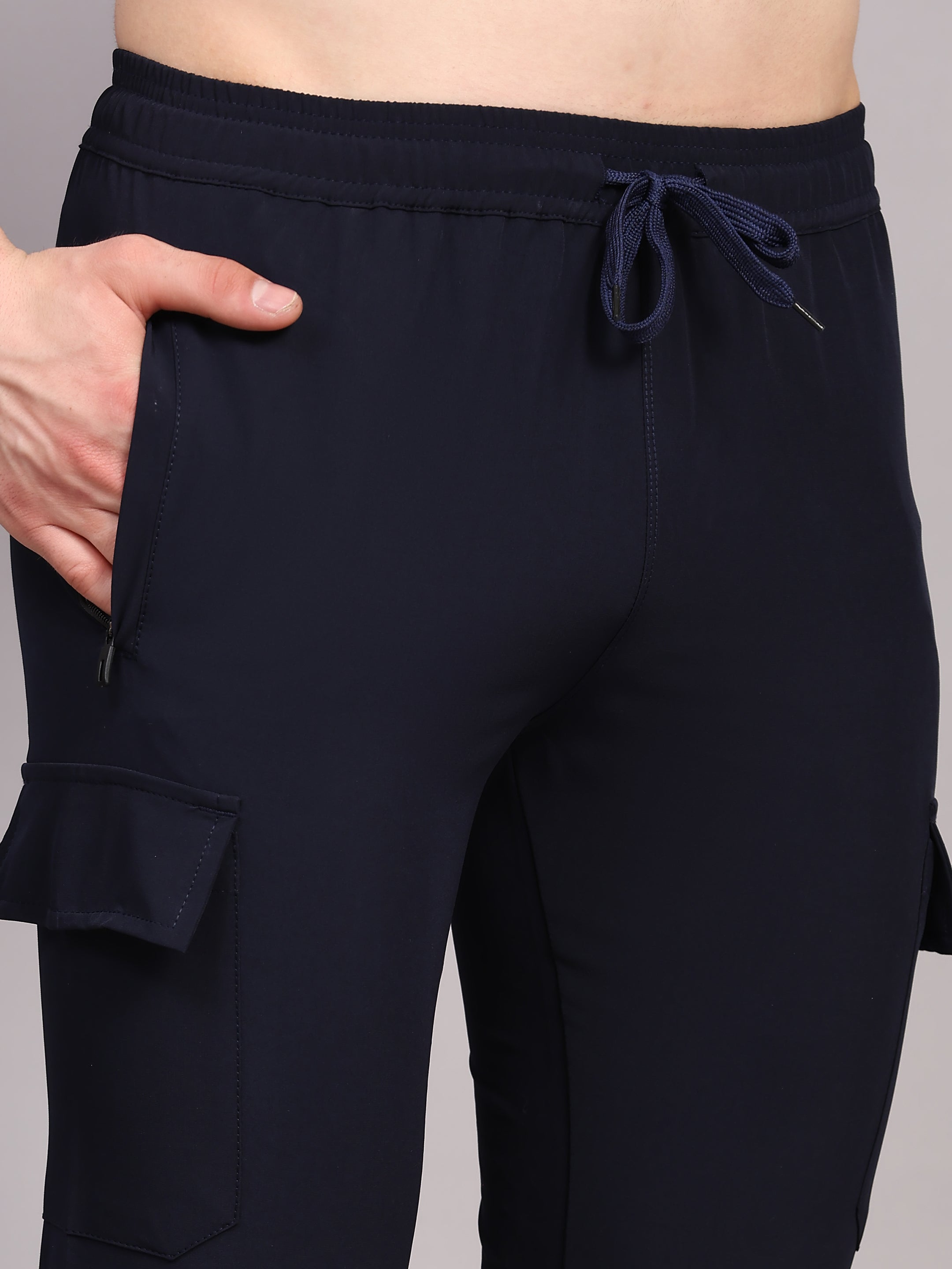 Dpassion Men Navy Cargo Joggers Tapered Gym Performance Wear