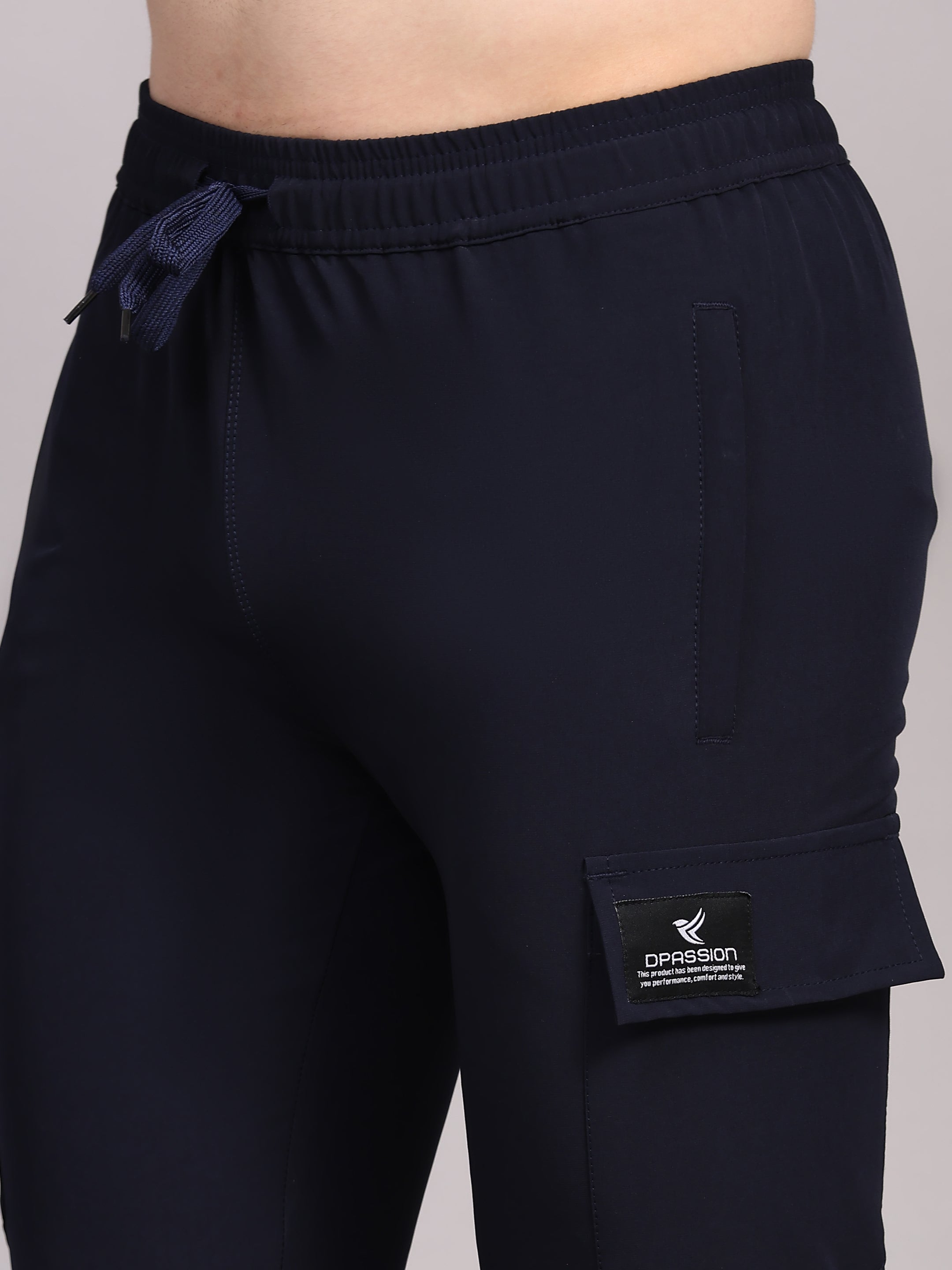 Dpassion Men Navy Cargo Joggers Tapered Gym Performance Wear