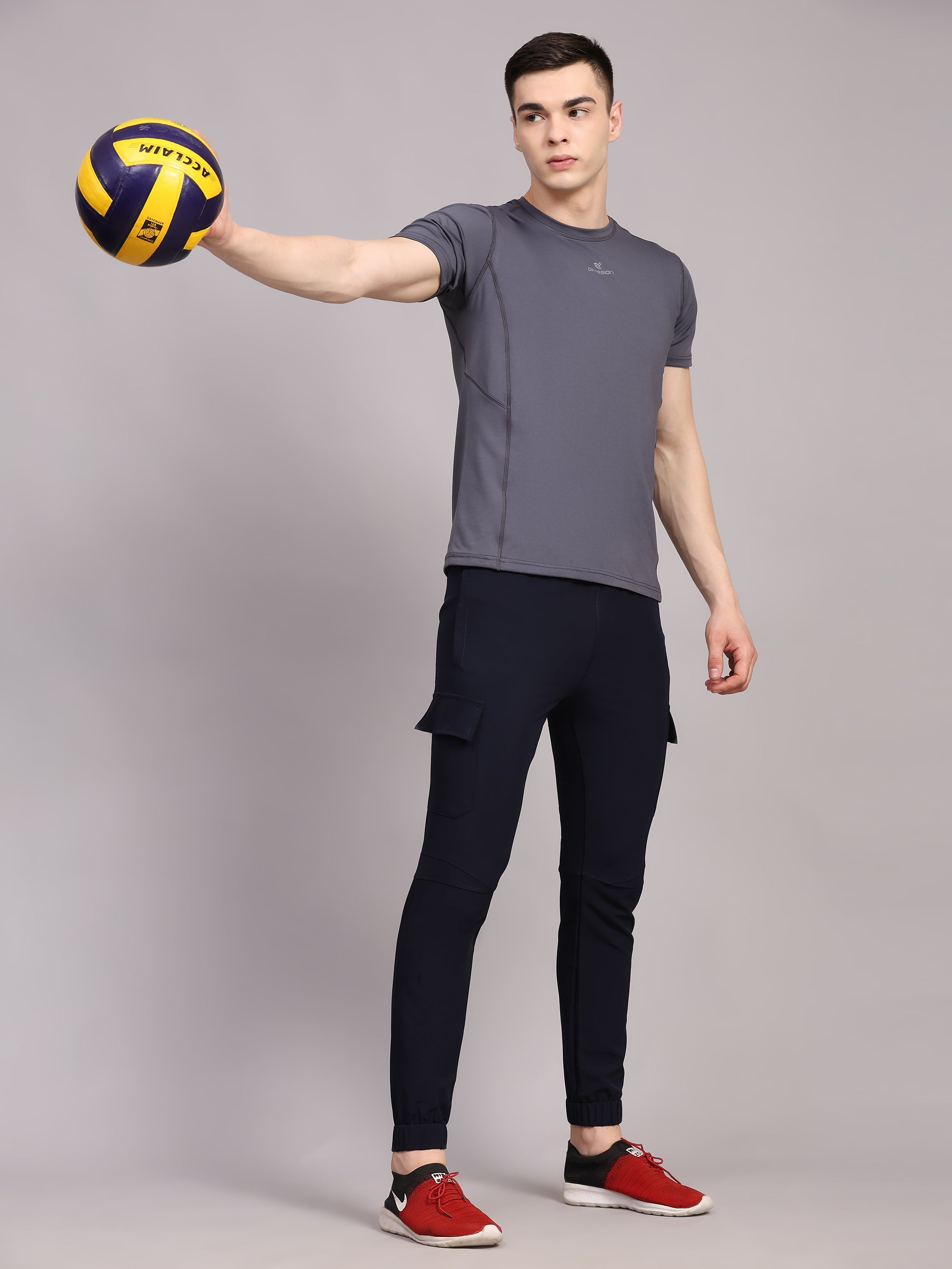 Dpassion Men Navy Cargo Joggers Tapered Gym Performance Wear