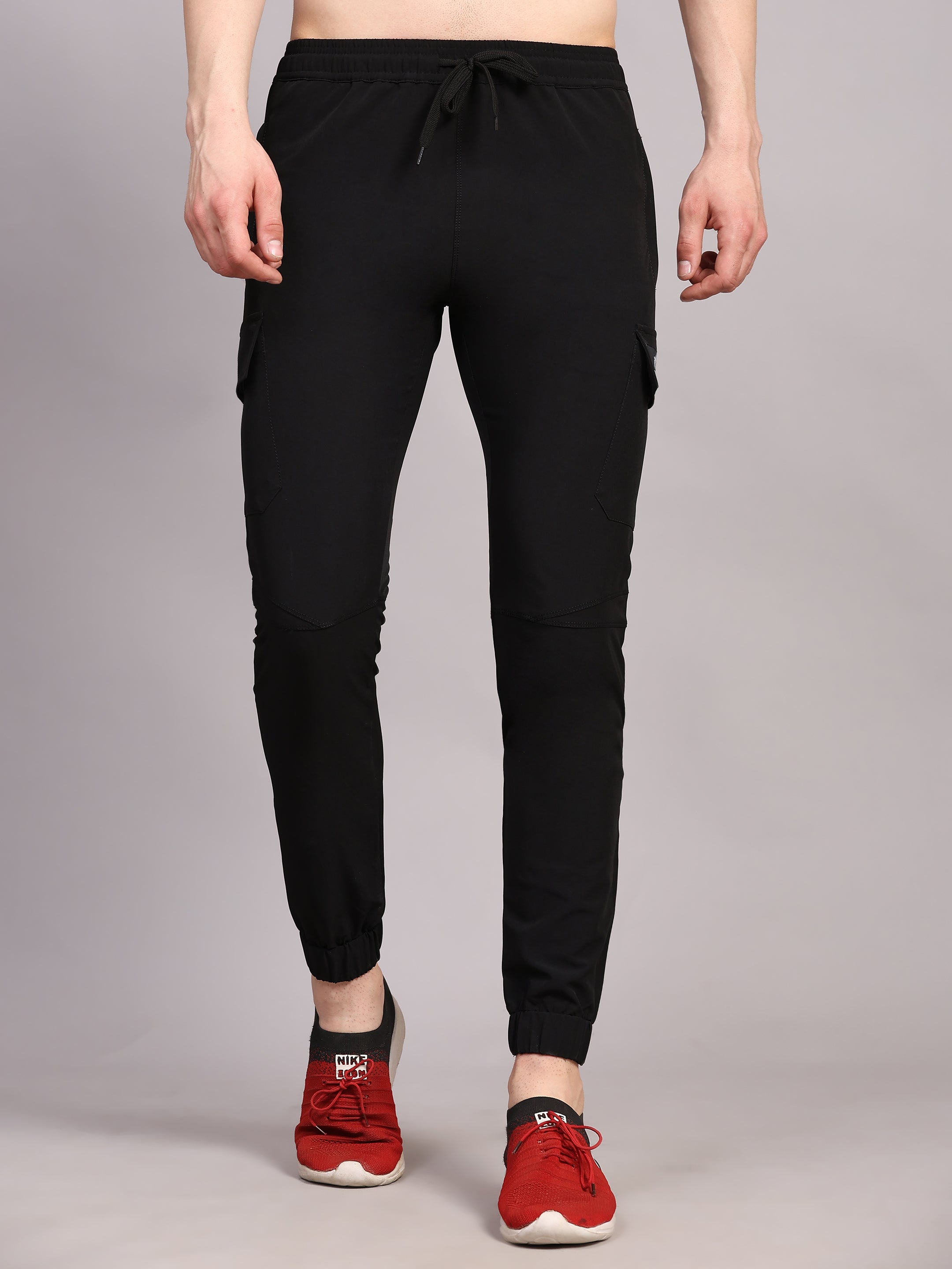 Dpassion Men Black Cargo Joggers Tapered Gym Performance Activewear - Dpassion