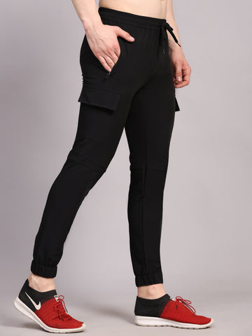 Dpassion Men Black Cargo Joggers Tapered Gym Performance Activewear - Dpassion