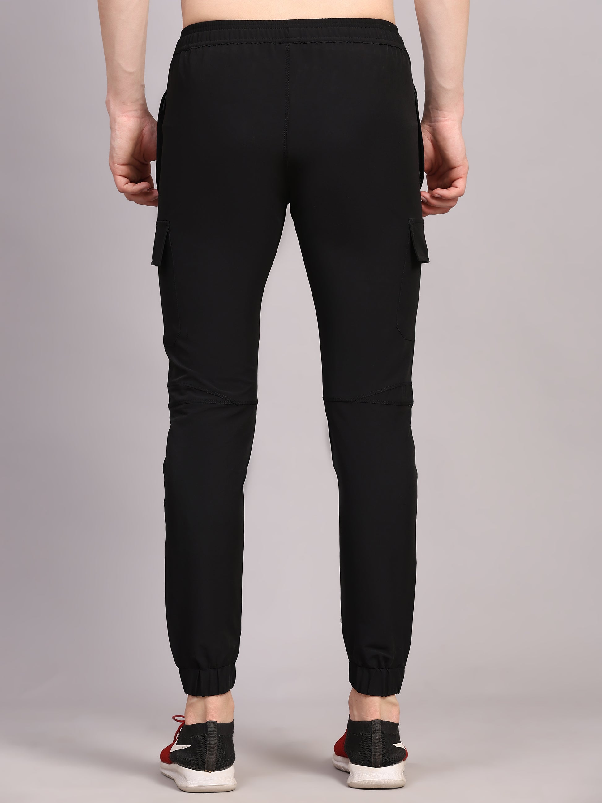 Dpassion Men Black Cargo Joggers Tapered Gym Performance Activewear - Dpassion