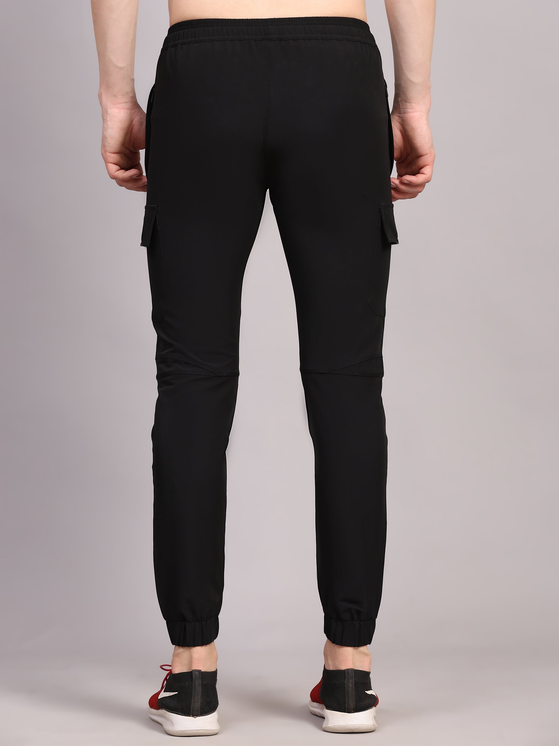 Dpassion Men Black Cargo Joggers Tapered Gym Performance Activewear - Dpassion