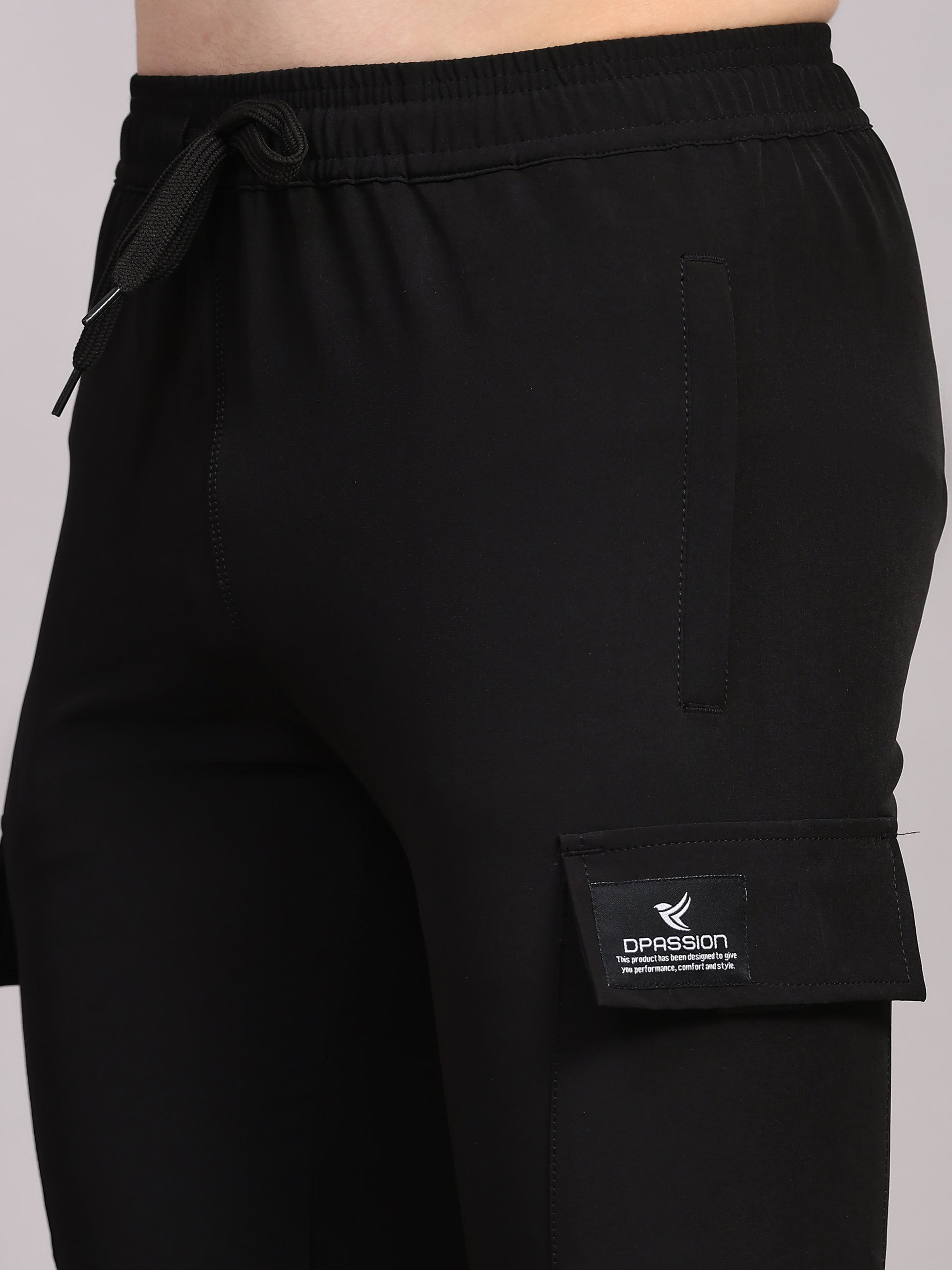 Dpassion Men Black Cargo Joggers Tapered Gym Performance Activewear - Dpassion