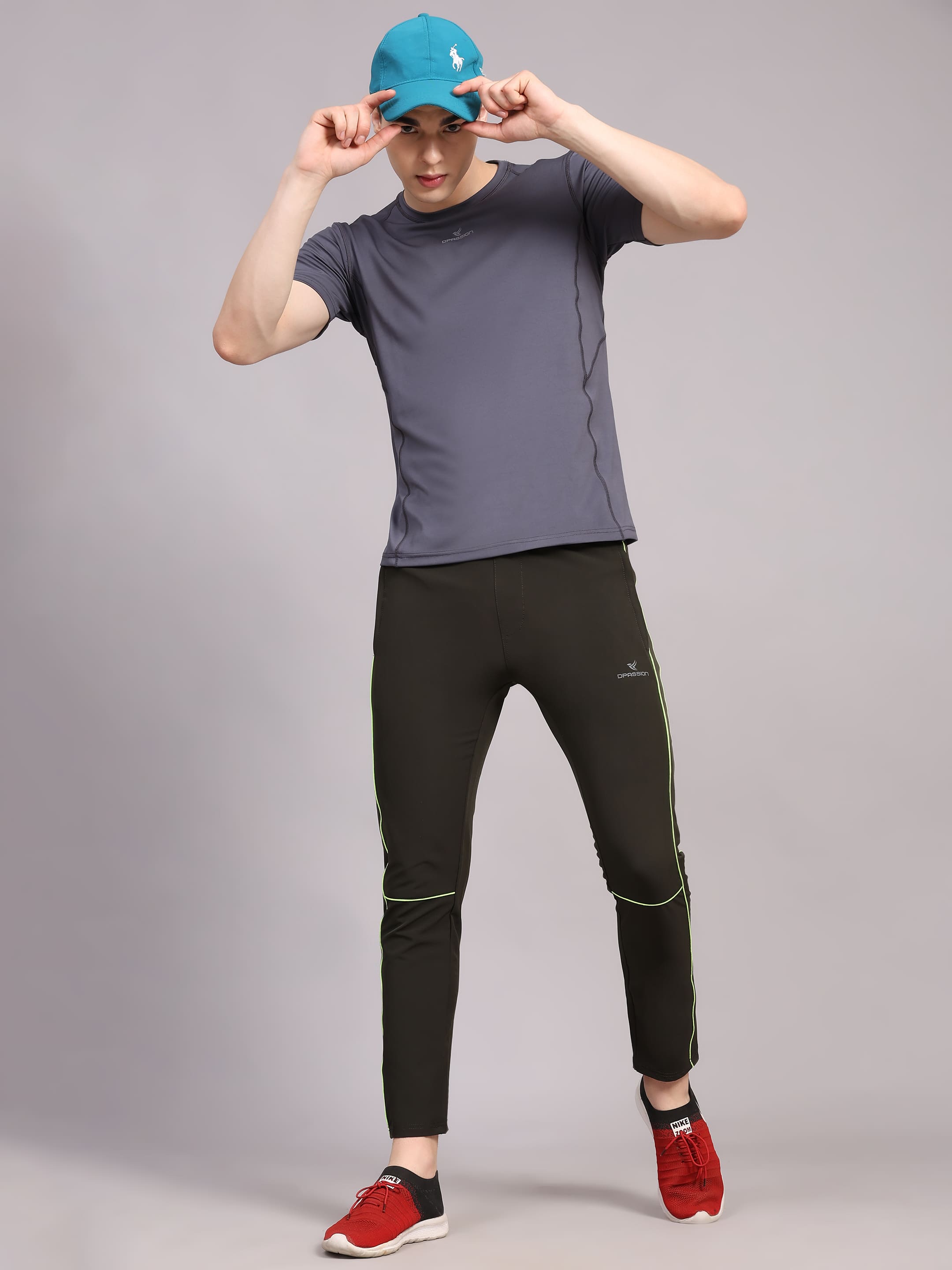 Dpassion Men Slim Fit Black Track Pants Neon Stripe Gym Activewear - Dpassion