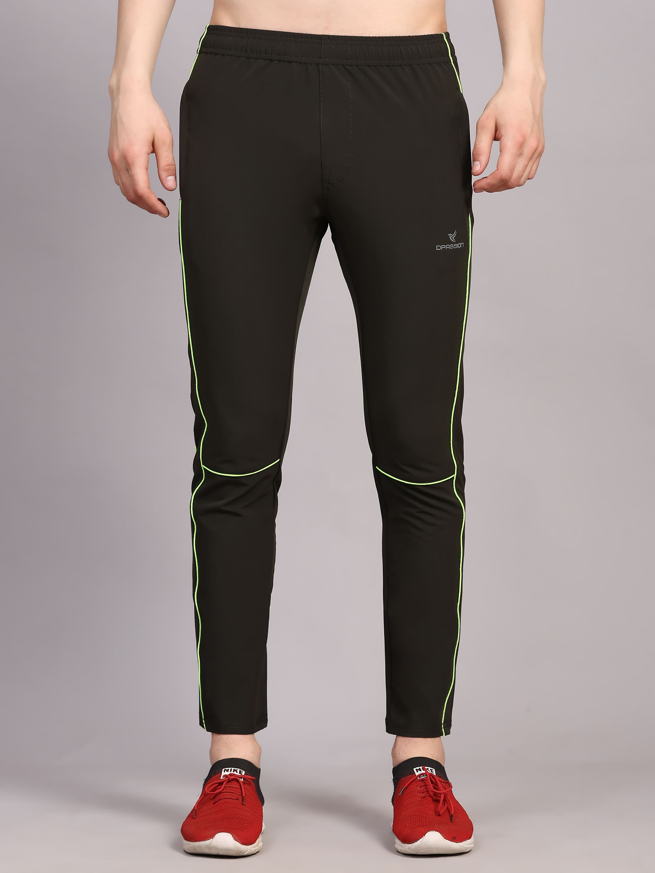 Dpassion Men Slim Fit Black Track Pants Neon Stripe Gym Activewear - Dpassion