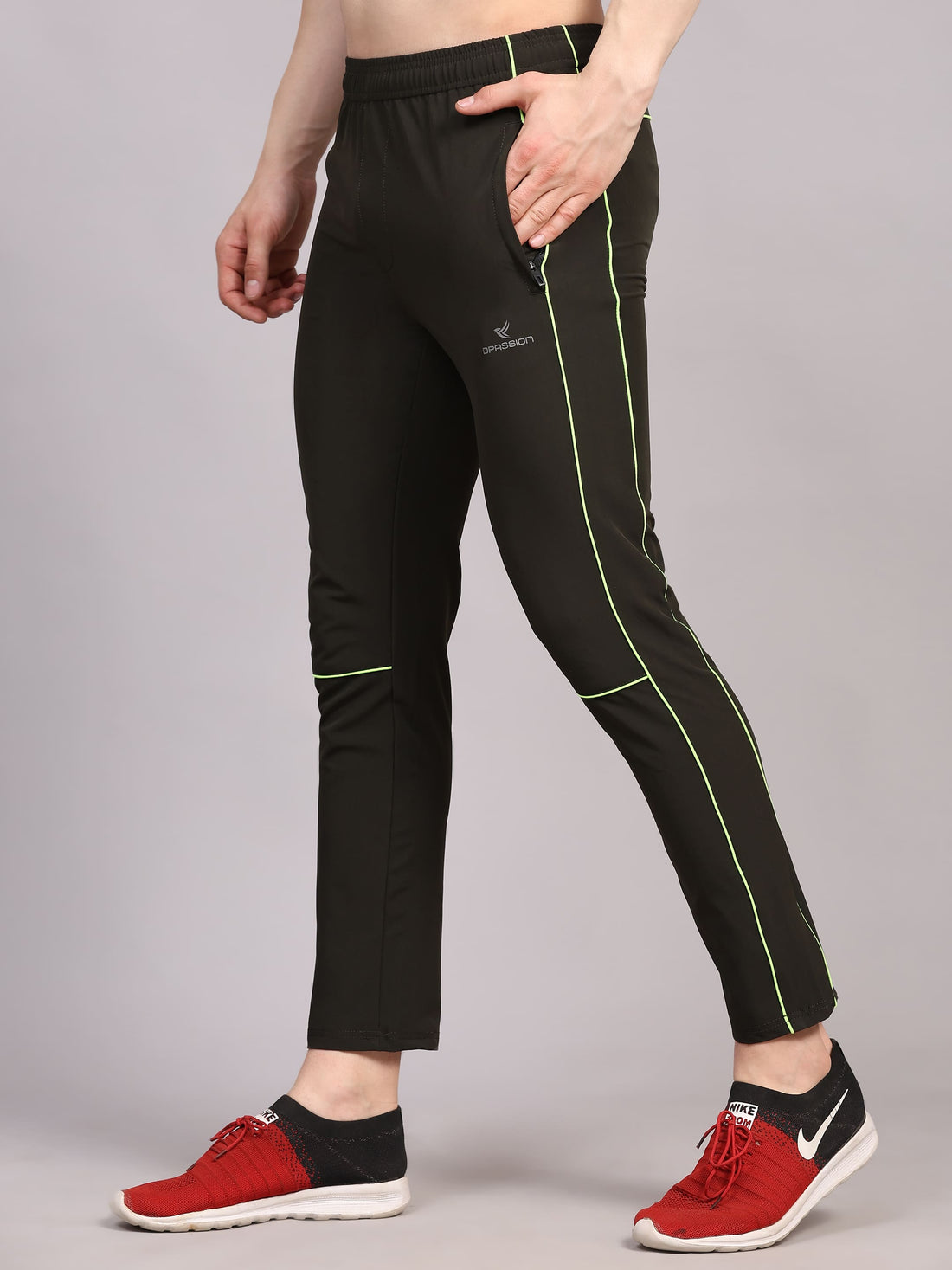 Dpassion Men Slim Fit Black Track Pants Neon Stripe Gym Activewear - Dpassion