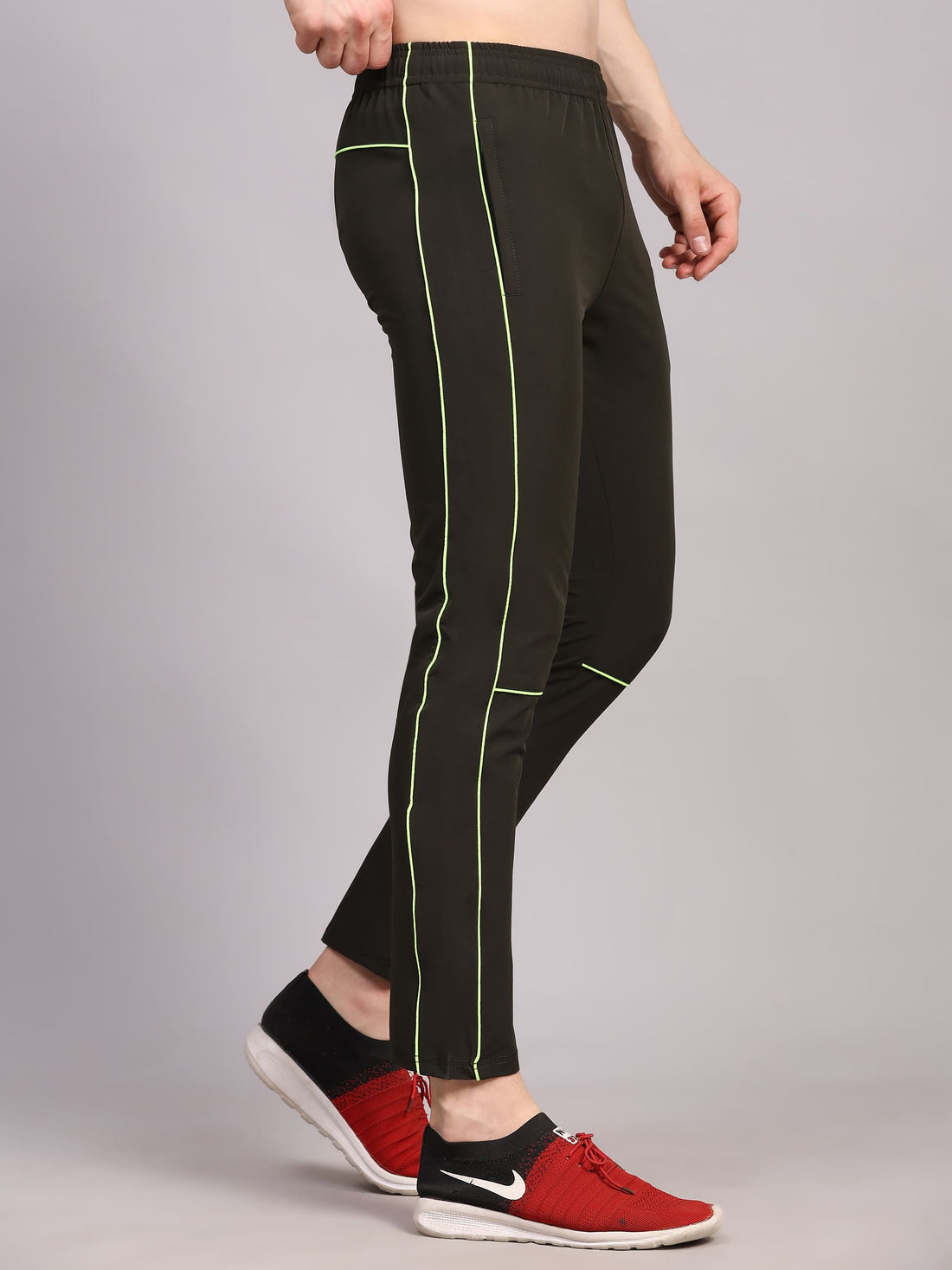 Dpassion Men Slim Fit Black Track Pants Neon Stripe Gym Activewear - Dpassion