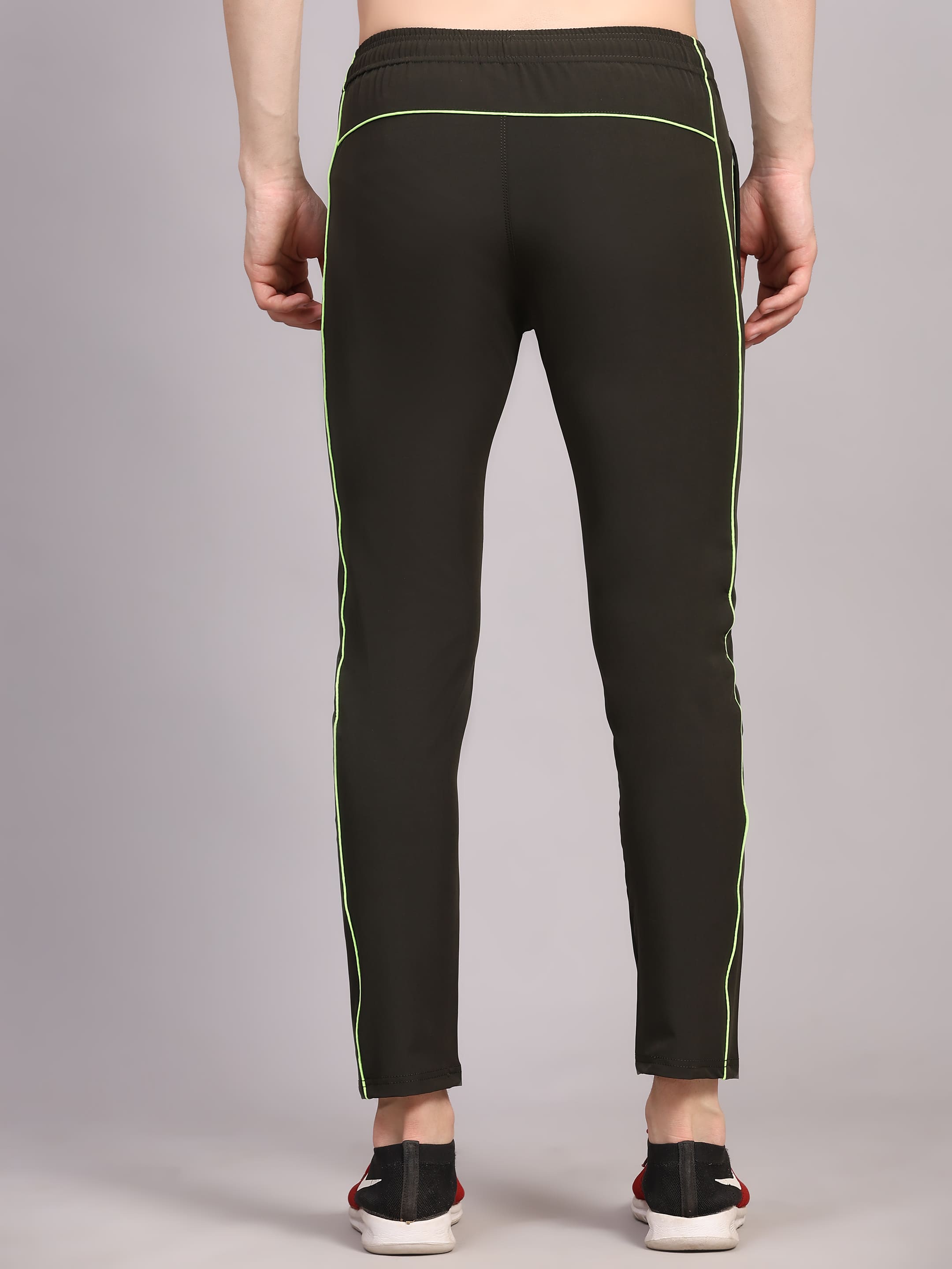 Dpassion Men Slim Fit Black Track Pants Neon Stripe Gym Activewear - Dpassion