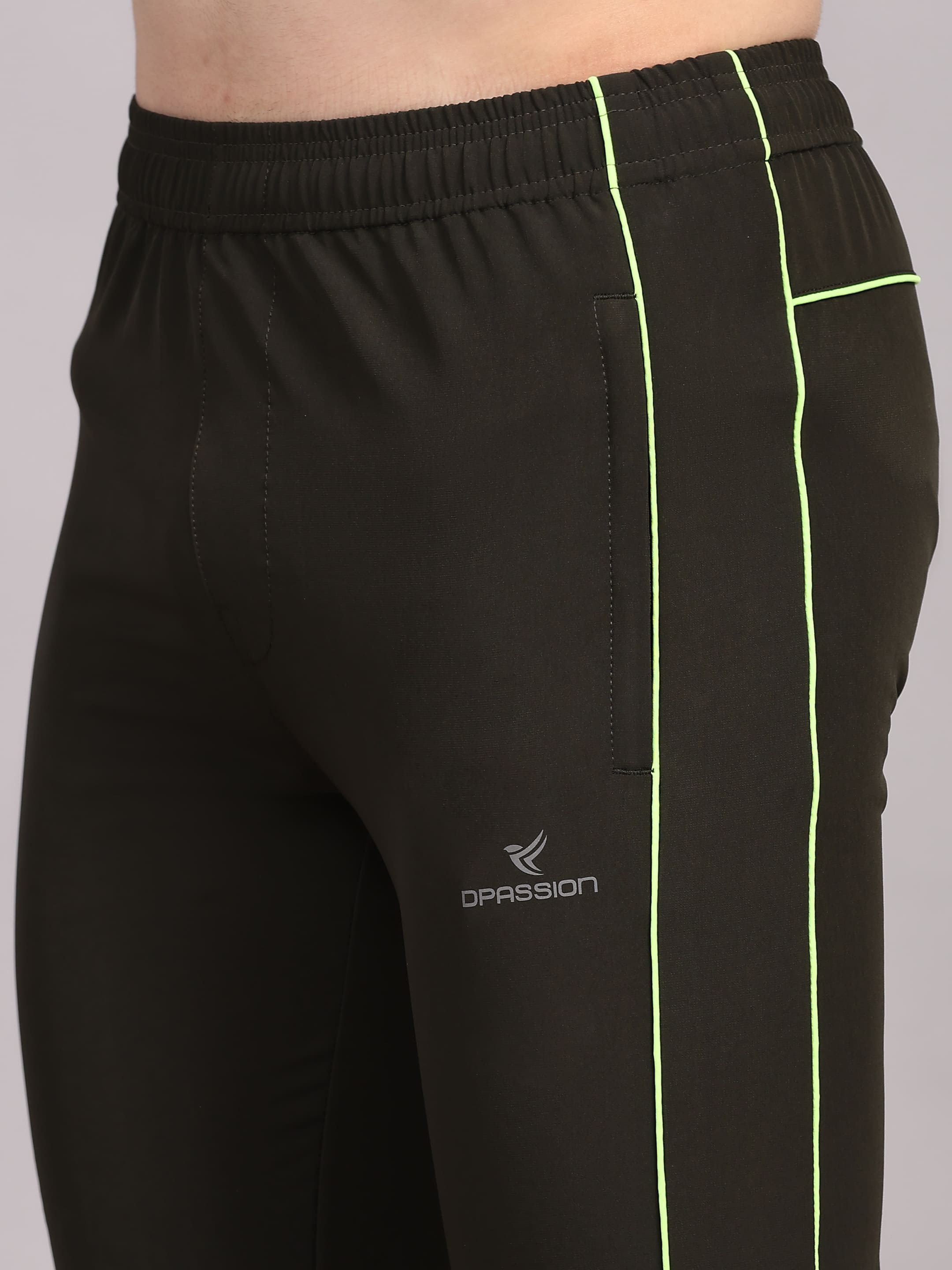 Dpassion Men Slim Fit Black Track Pants Neon Stripe Gym Activewear