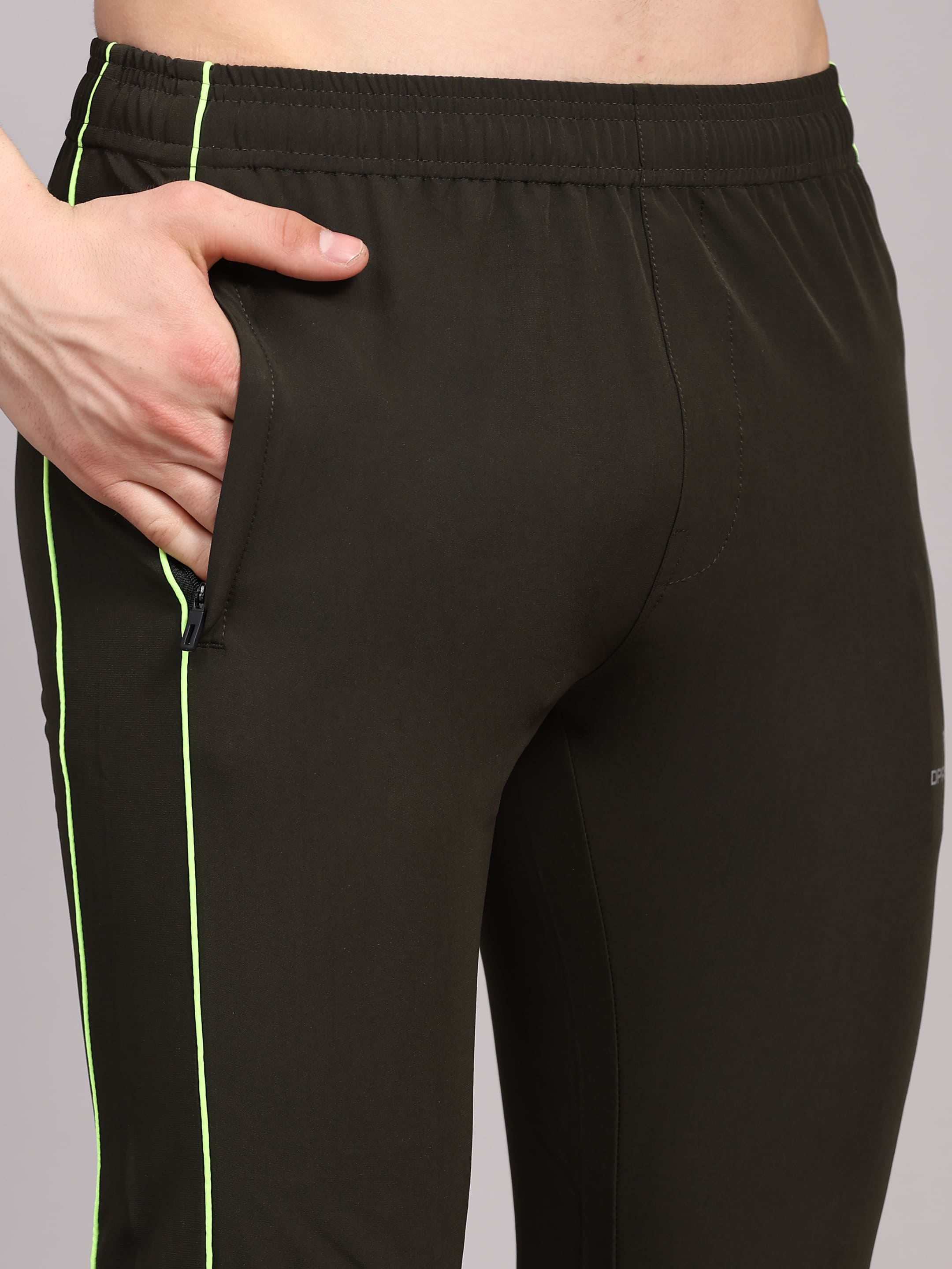 Dpassion Men Slim Fit Black Track Pants Neon Stripe Gym Activewear