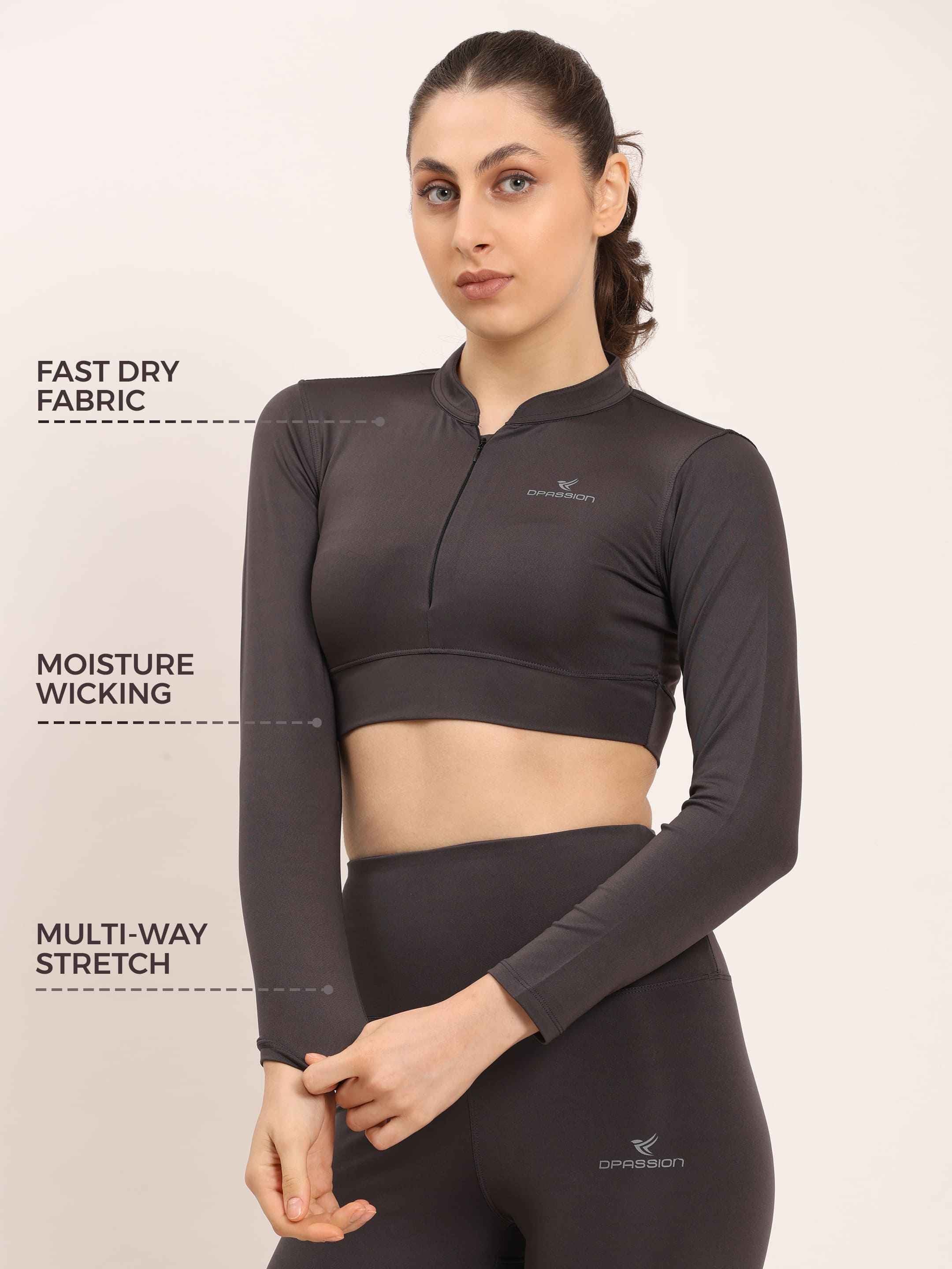 Dpassion CoreFlex Long Sleeve Crop Training Top Charcoal