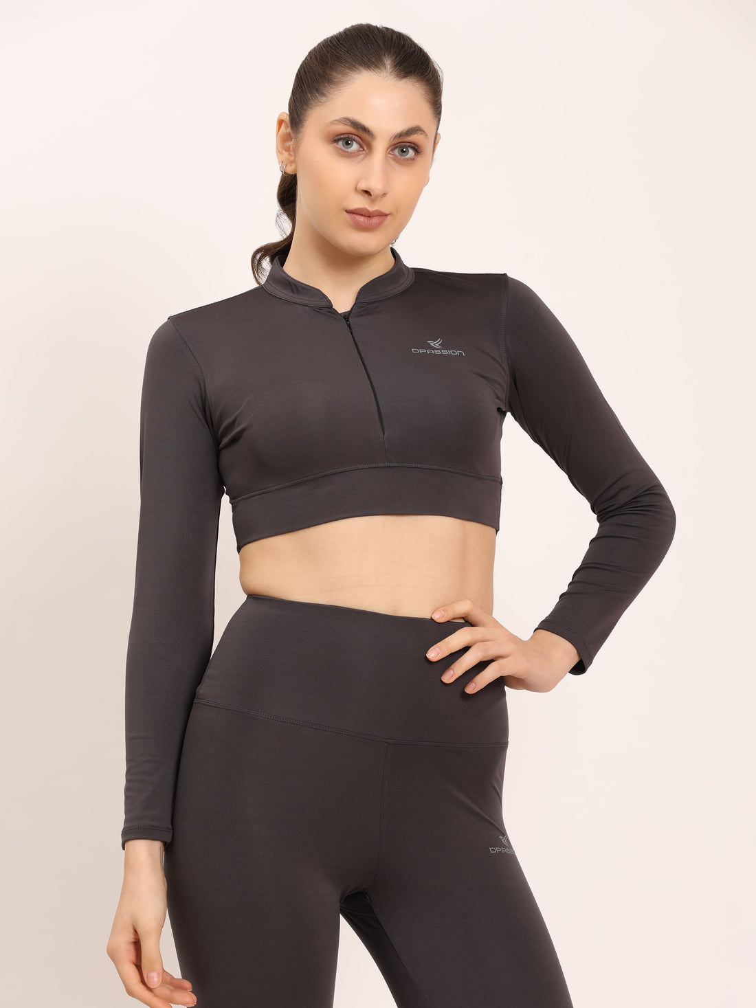 Dpassion CoreFlex Long Sleeve Crop Training Top Charcoal - Dpassion