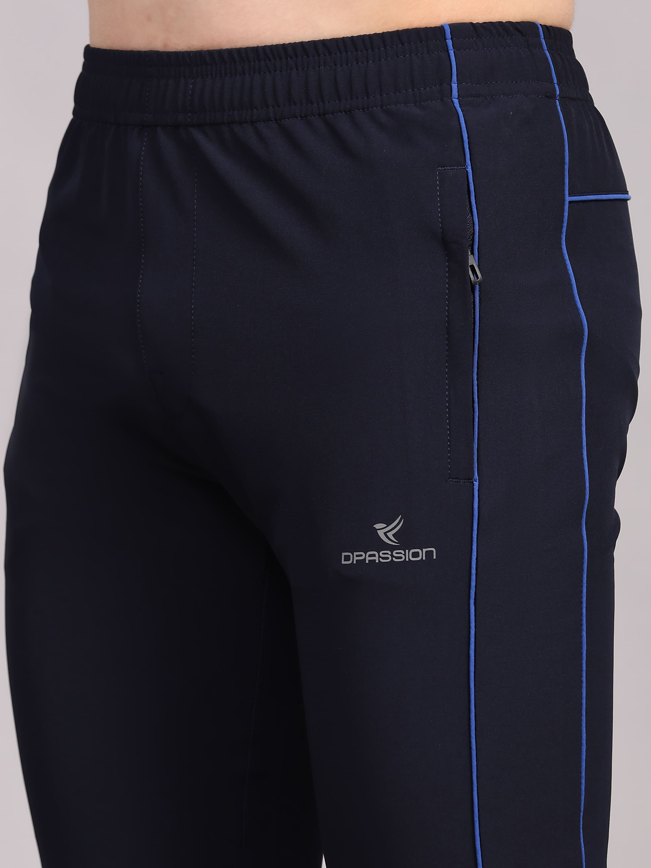 Dpassion Men Slim Fit Navy Blue Training Track Pants Contrast Stripe Gym Activewear