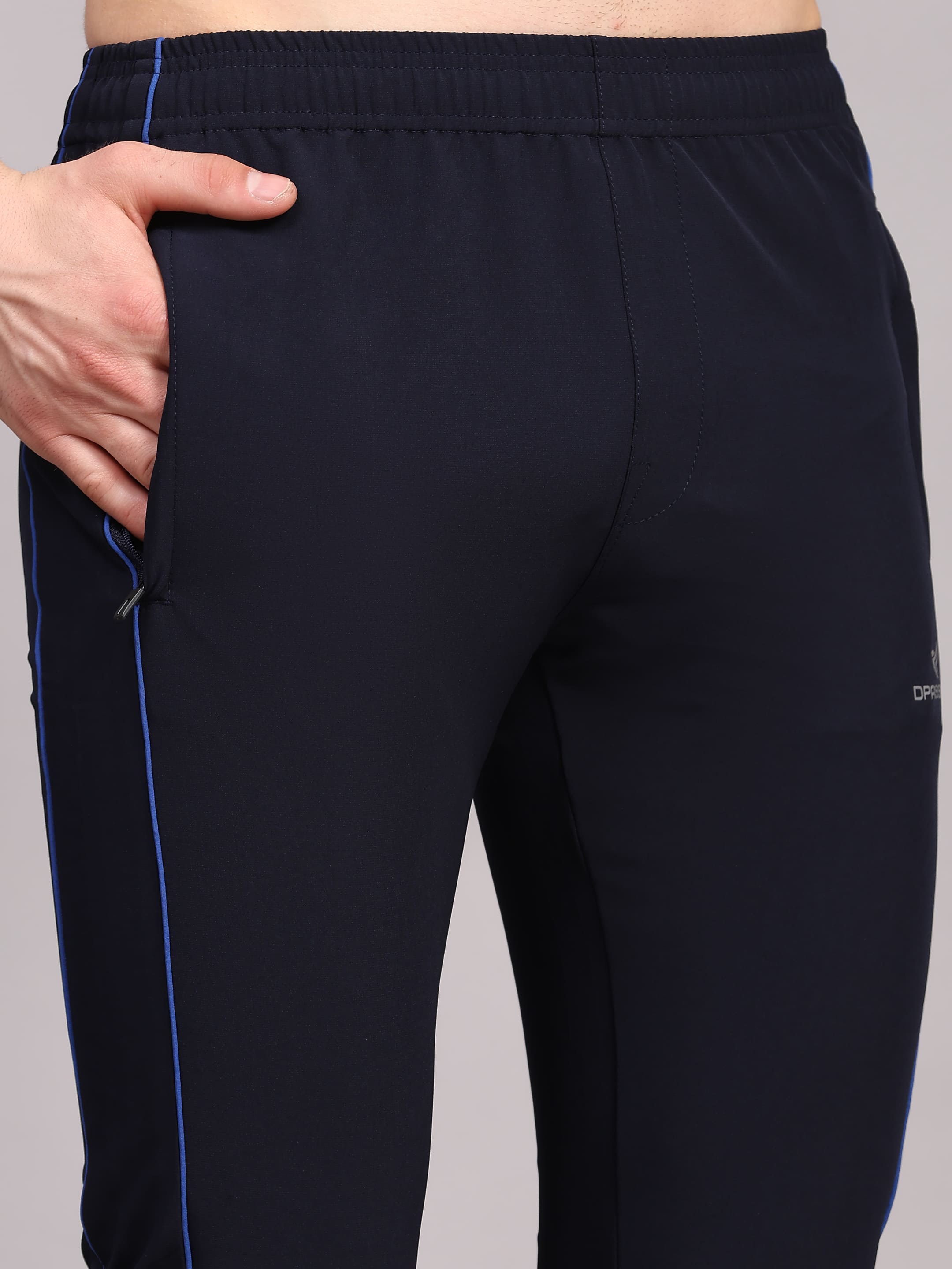 Dpassion Men Slim Fit Navy Blue Training Track Pants Contrast Stripe Gym Activewear