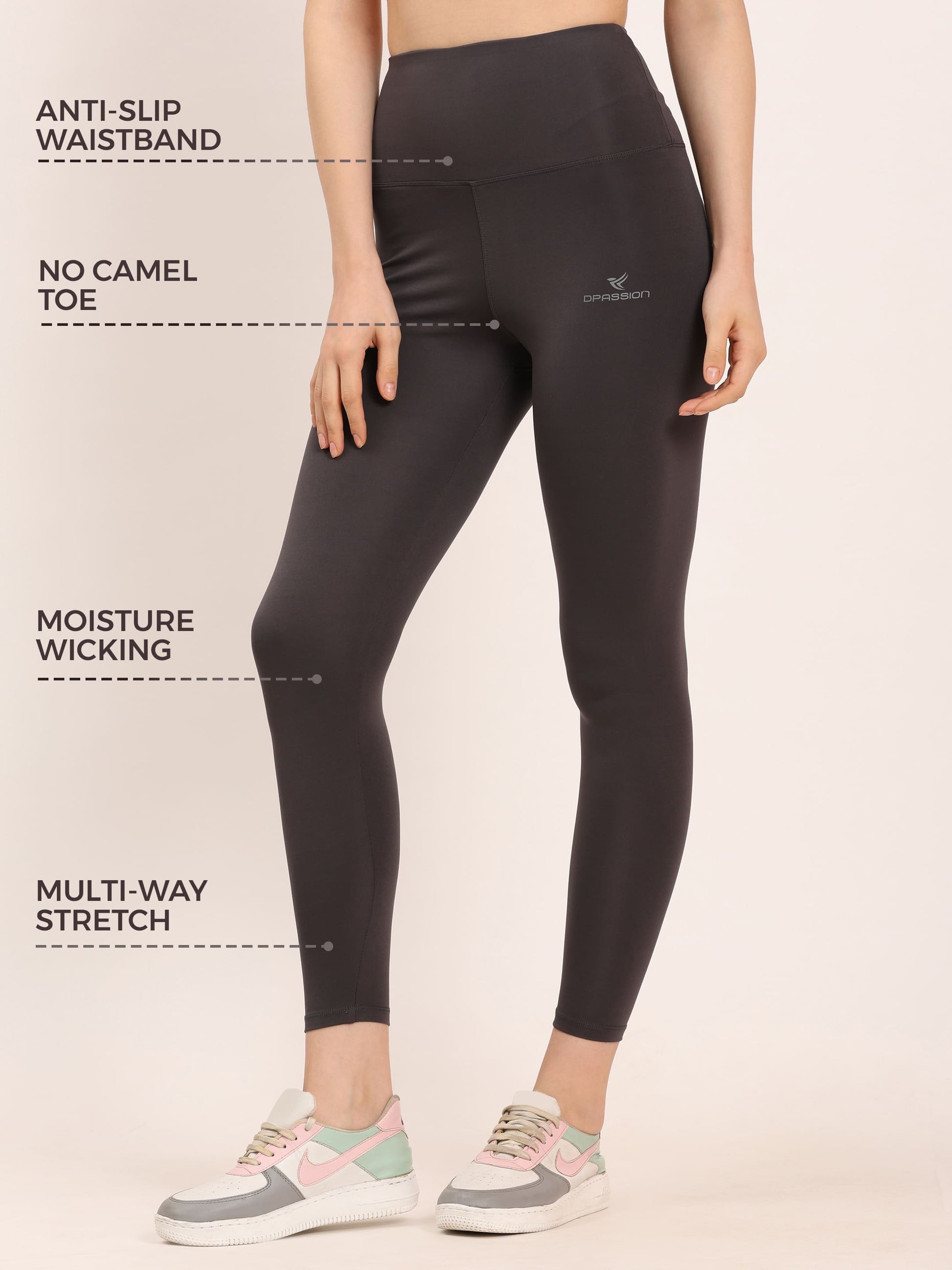 Dpassion Women’s Sculpt High Waist Leggings Brown Performance Wear - Dpassion